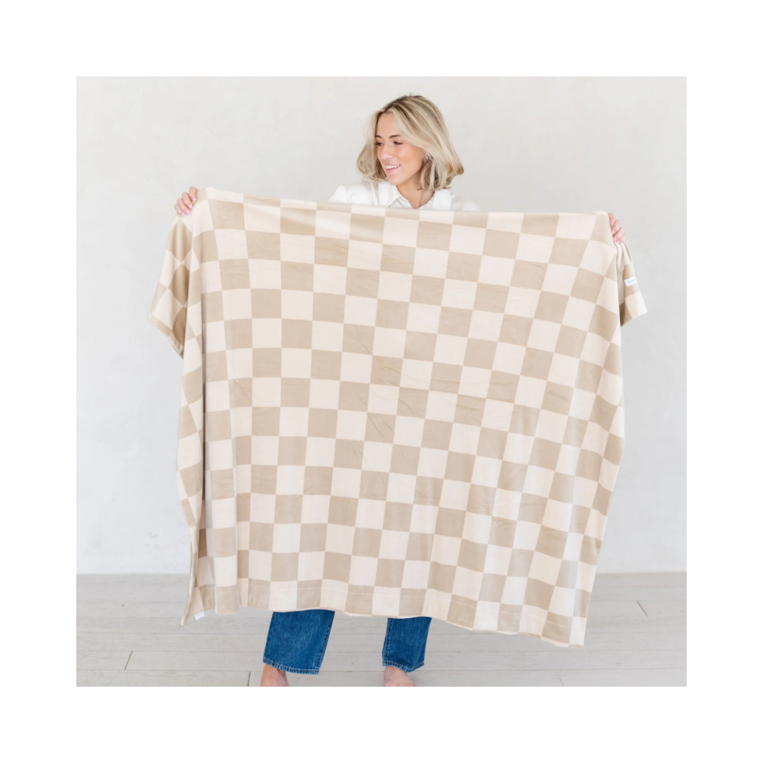 Neutral Checkered Minky Stretch Throw