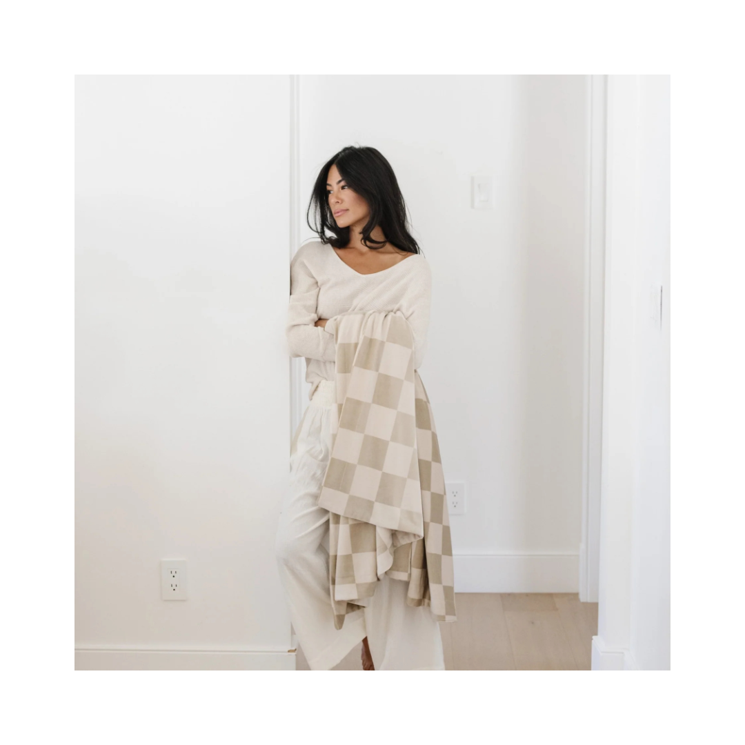 Neutral Checkered Minky Stretch Throw