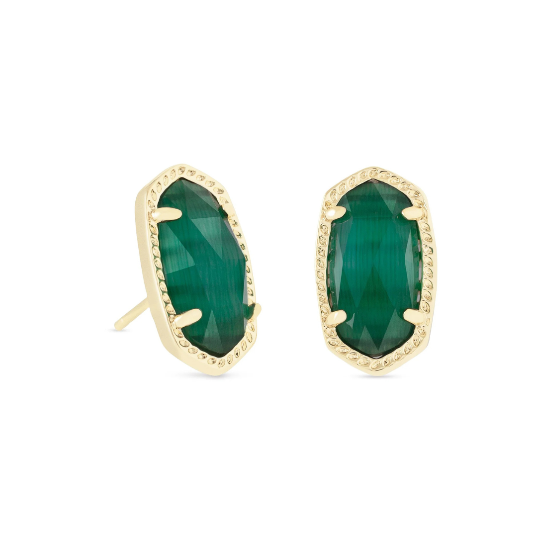 Gold Emerald Cats Eye Ellie Stud Earrings