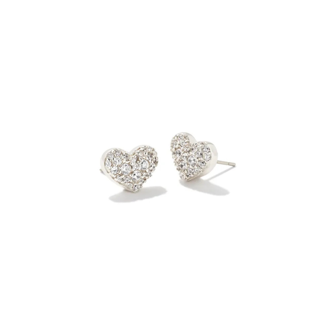 Silver White Crystal Heart Ari Pave Earrings