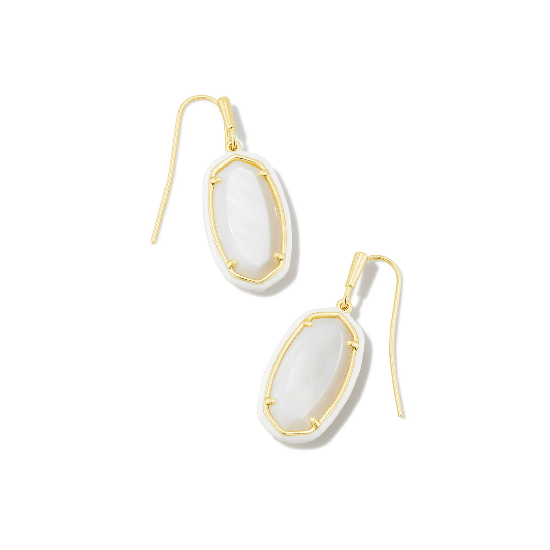 Dani Gold Enamel Frame Drop Earrings In White Mother Of Pearl