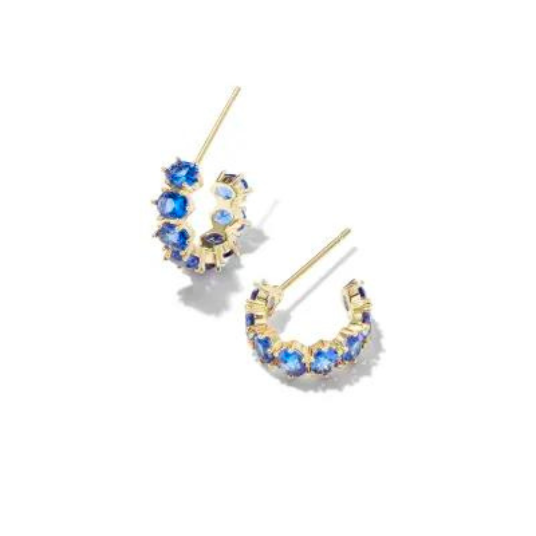 Gold Blue Crystal Cailin Huggie Earrings