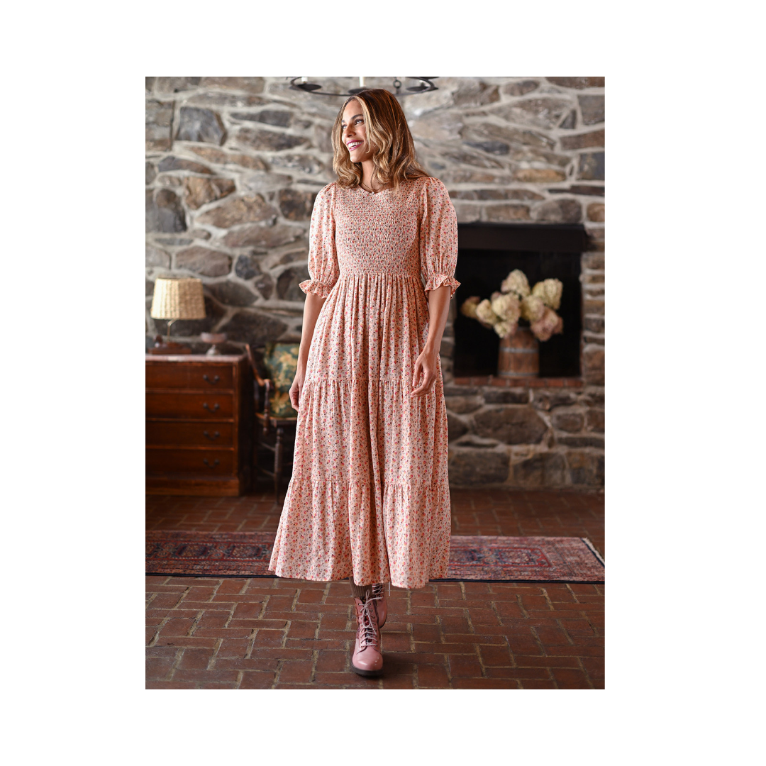 Powder Peach Adelina Smocked Dress