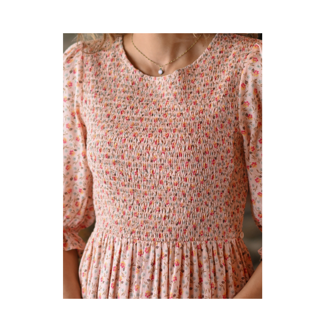 Powder Peach Adelina Smocked Dress