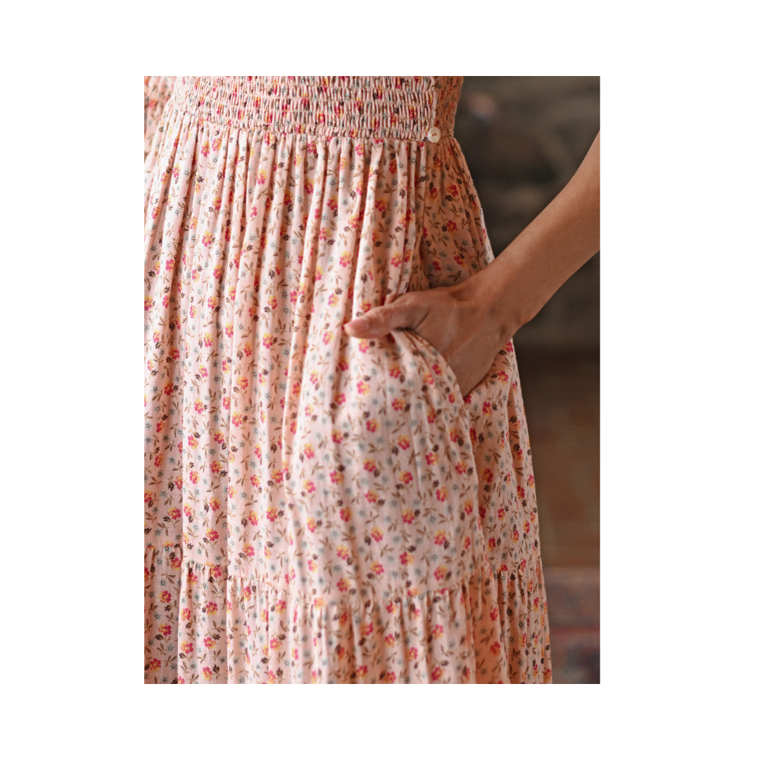 Powder Peach Adelina Smocked Dress