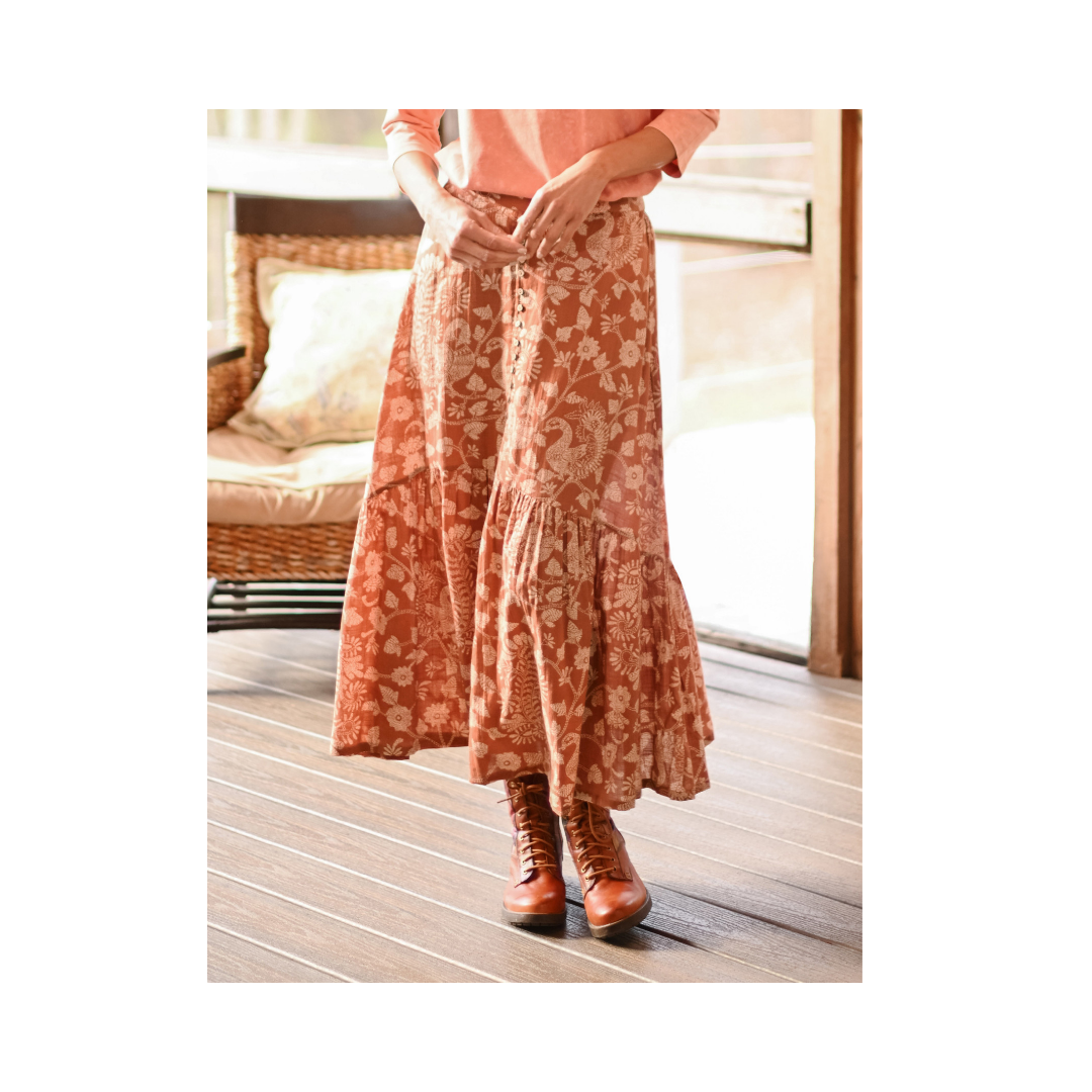 Terracotta Dancing Peacock Skirt