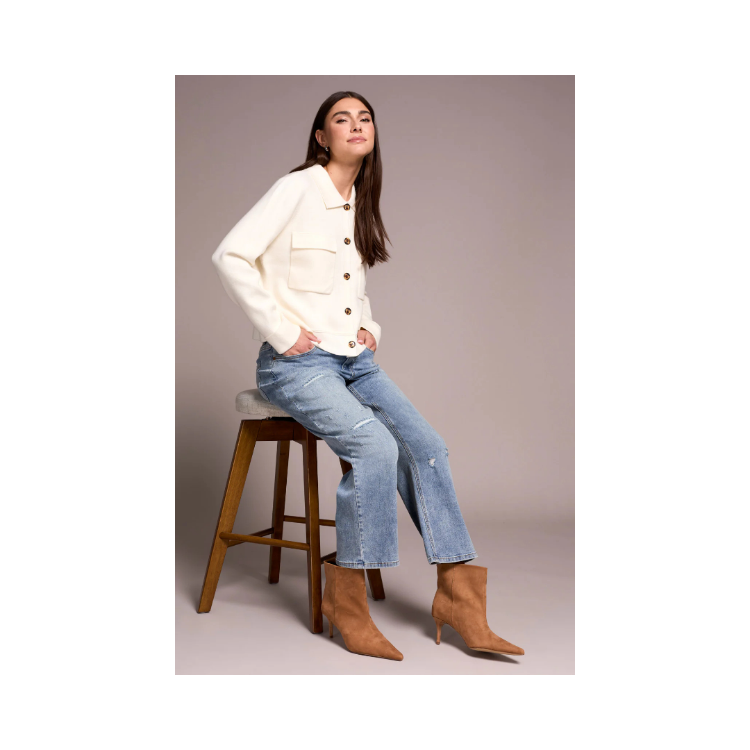 Moon Stone Sweater Cardigan with Collar & Pockets