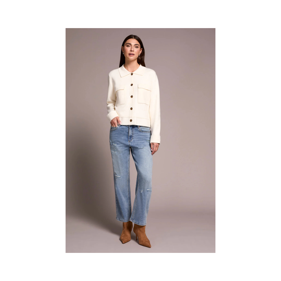 Moon Stone Sweater Cardigan with Collar & Pockets