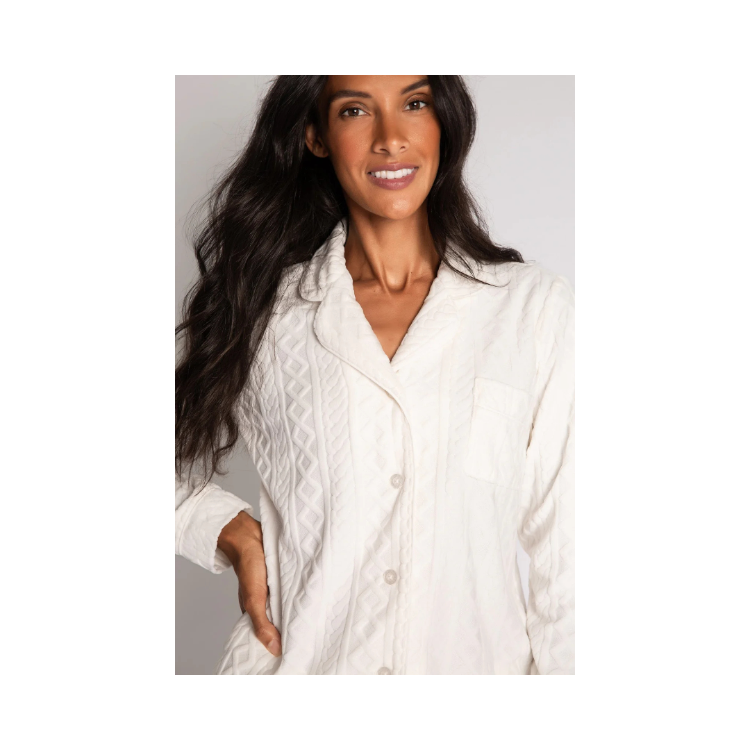 Ivory Very Terry Cable Button Up Top