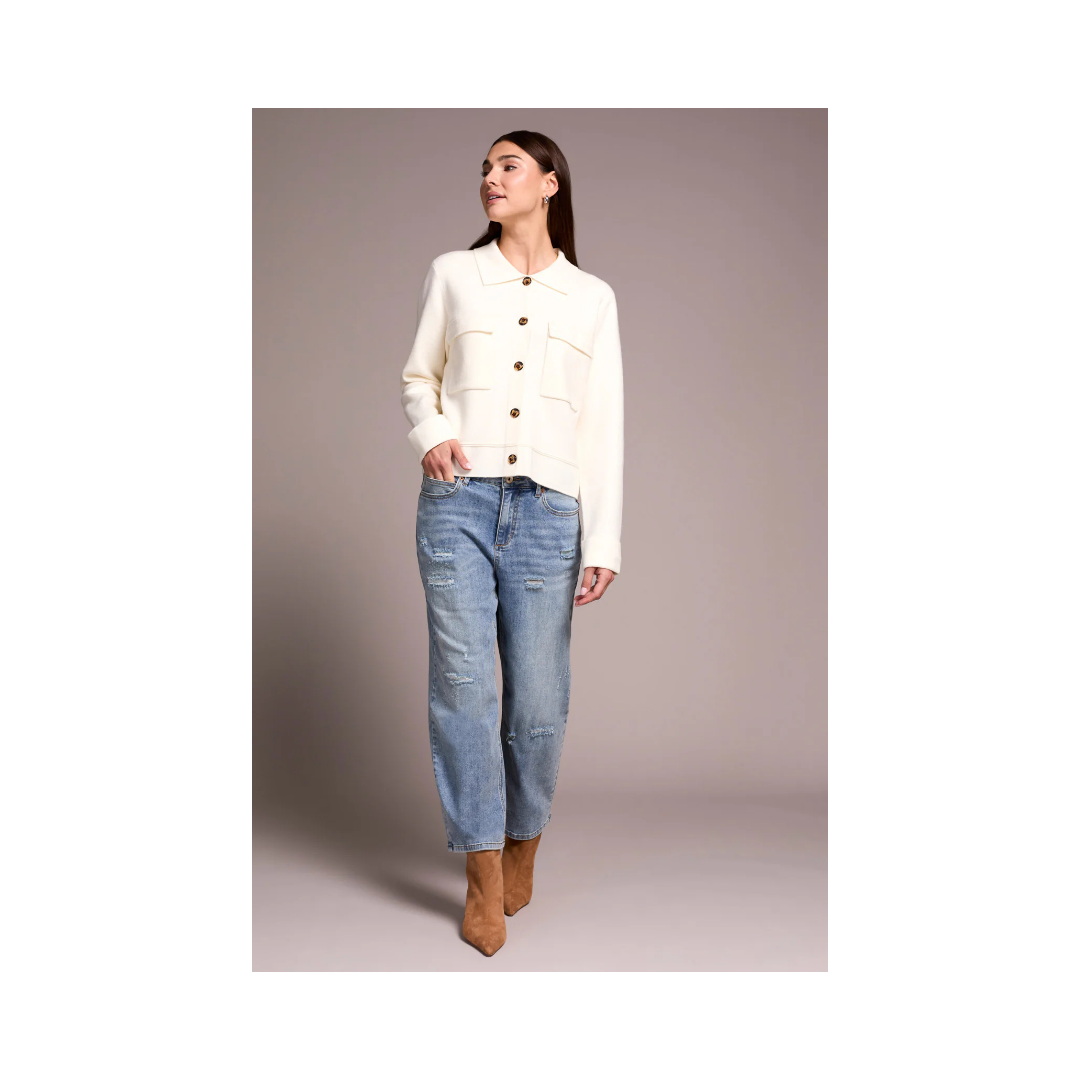 Moon Stone Sweater Cardigan with Collar & Pockets