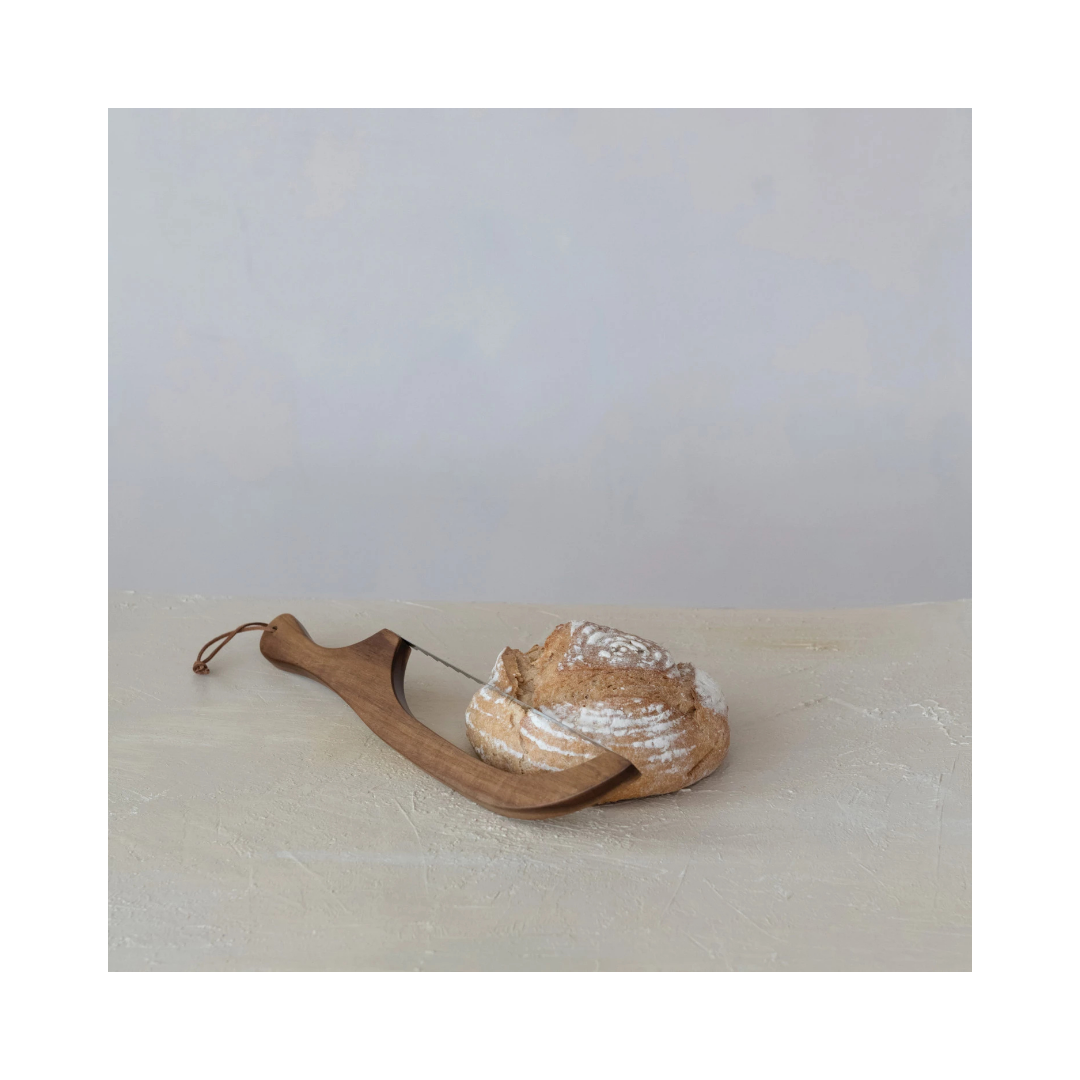 Wood Bread Bow Knife With Stainless Steel Blade