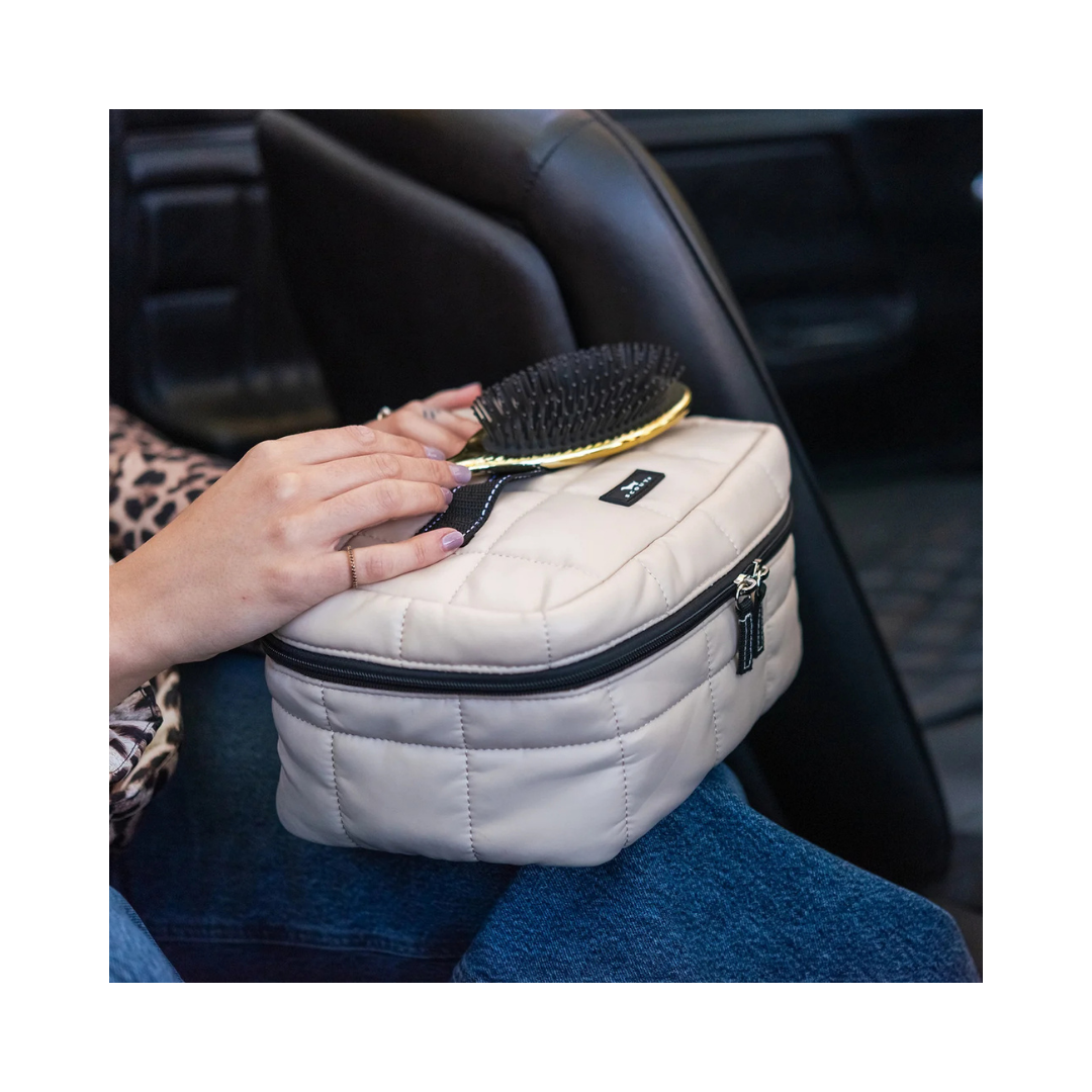 All Aboard Train Case Putty Box Quilted
