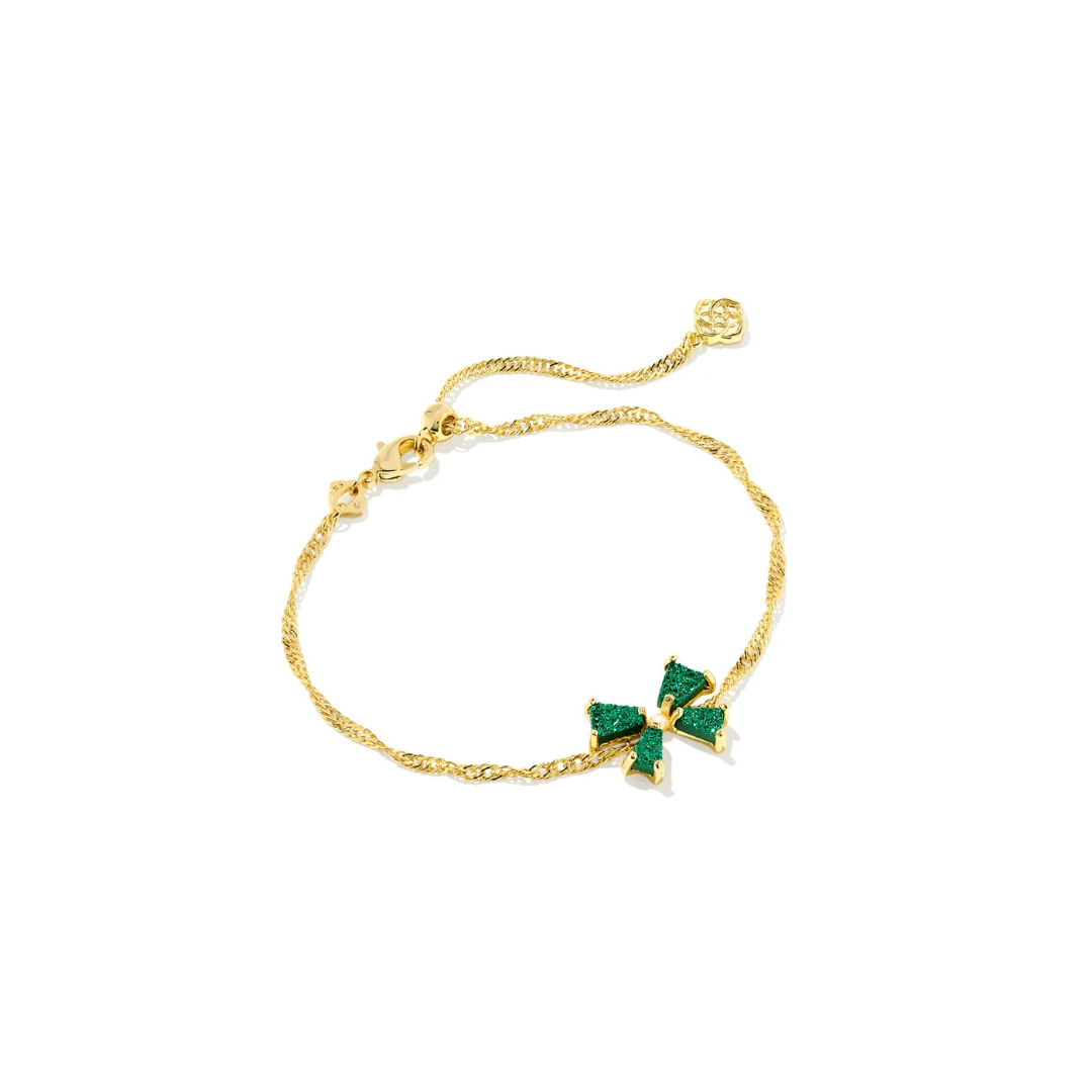 Blair Bow Gold Small Chain Bracelet in Emerald Drusy