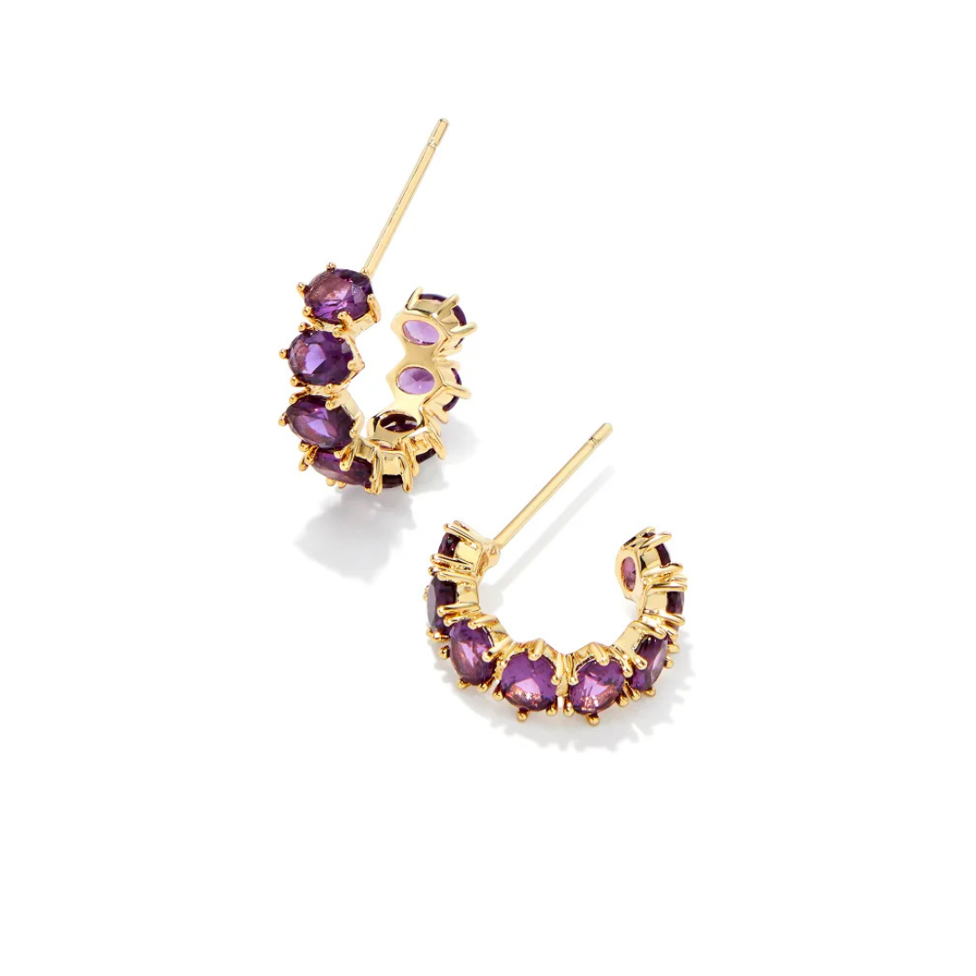 Cailin Gold Huggie Earrings In Purple Crystal