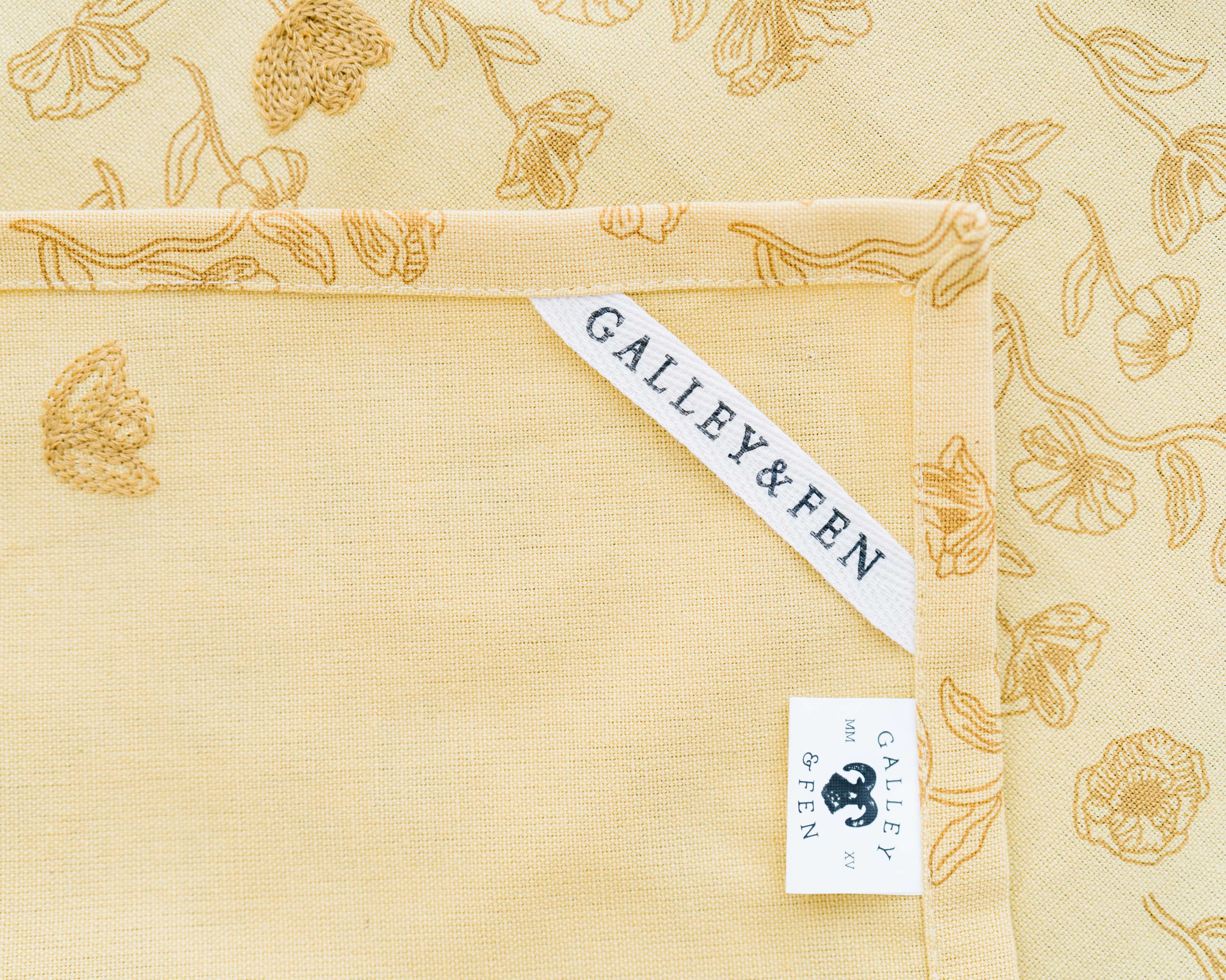 Yellow Poppy Embroidered Tea Towel