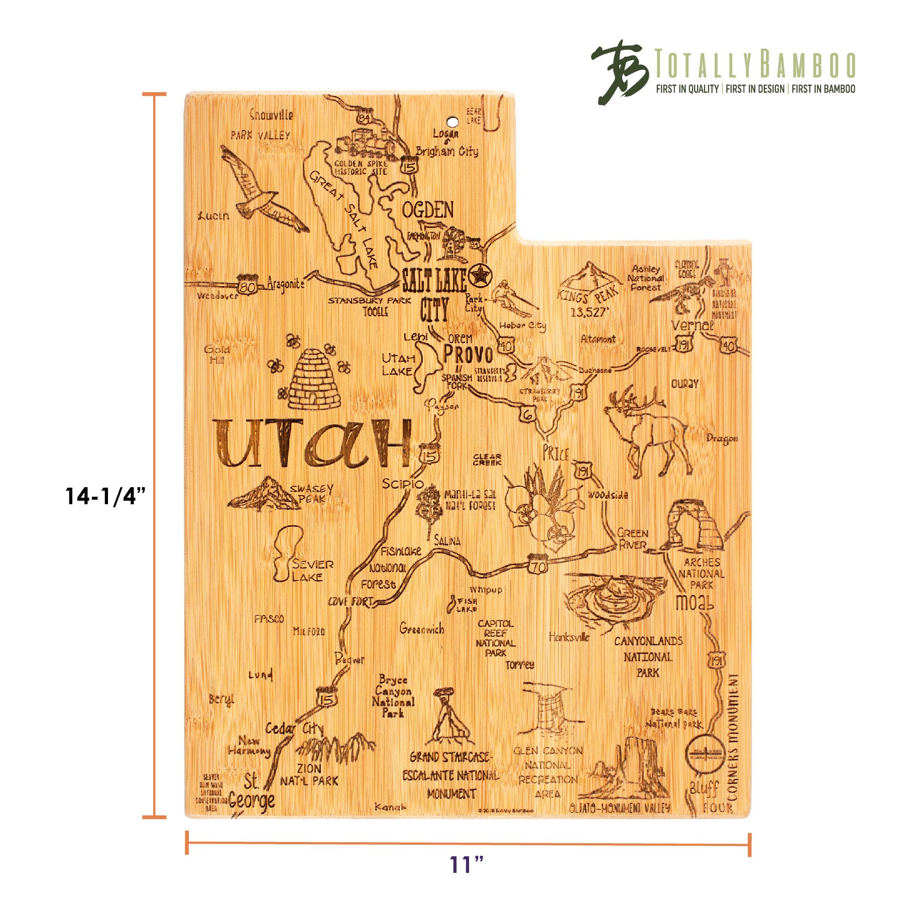 Destination Utah Cutting Board with Engraved Artwork