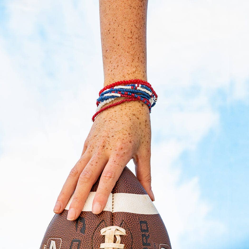 Game Day Color Block Beaded 10 Strand Stretch Bracelets Red and Blue Wholesale