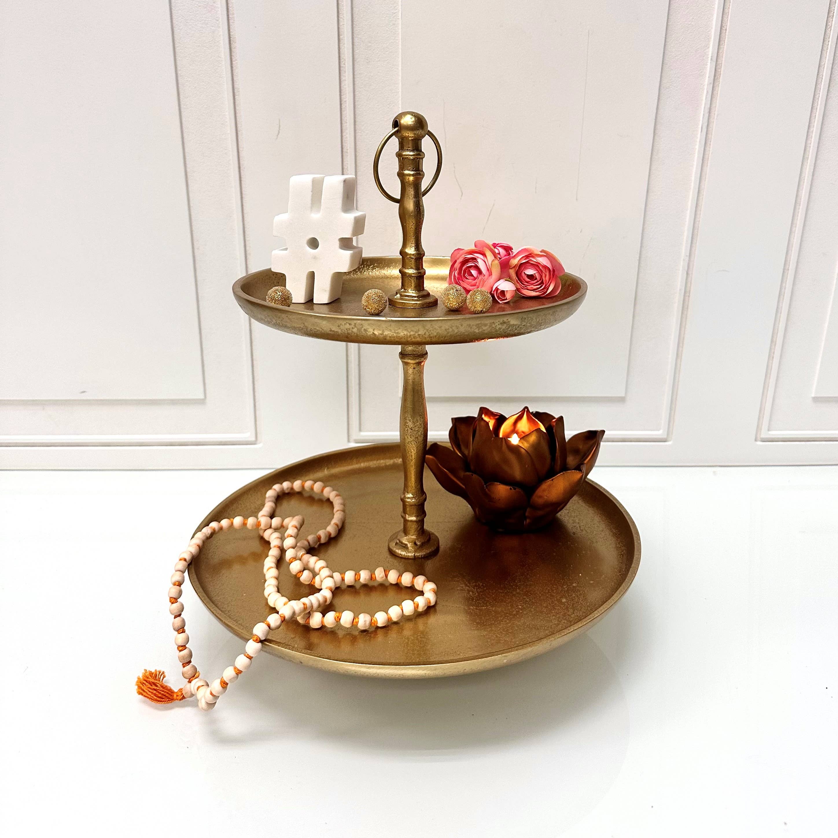 Gold Textured 2-Tier Stand