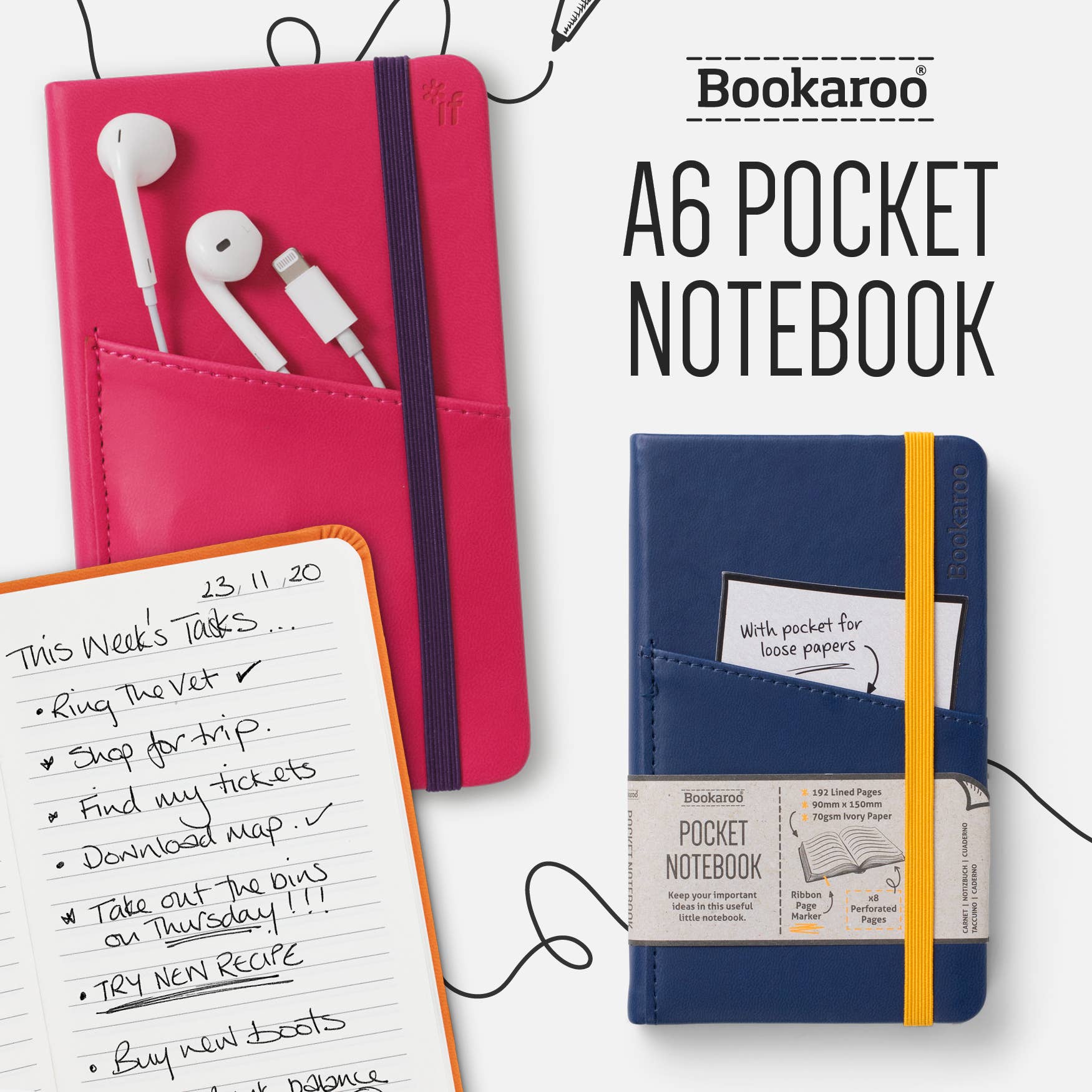 Bookaroo A6 Pocket Notebook: Navy Blue