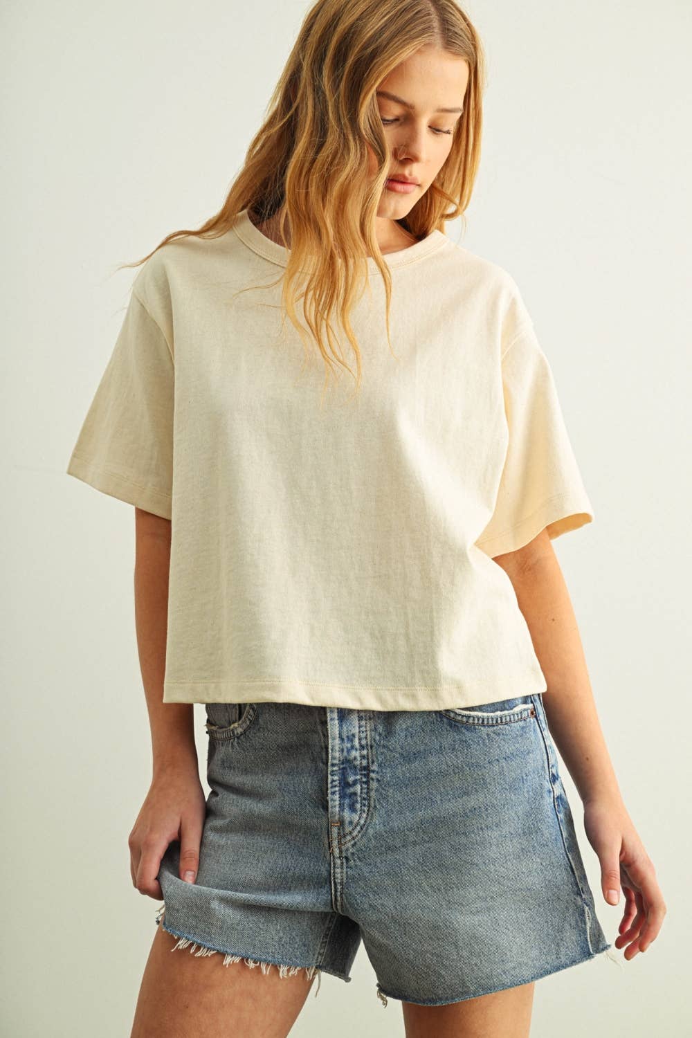 ET6399   SHORT SLEEVE LINEN KNITTED TOP: WHITE / M