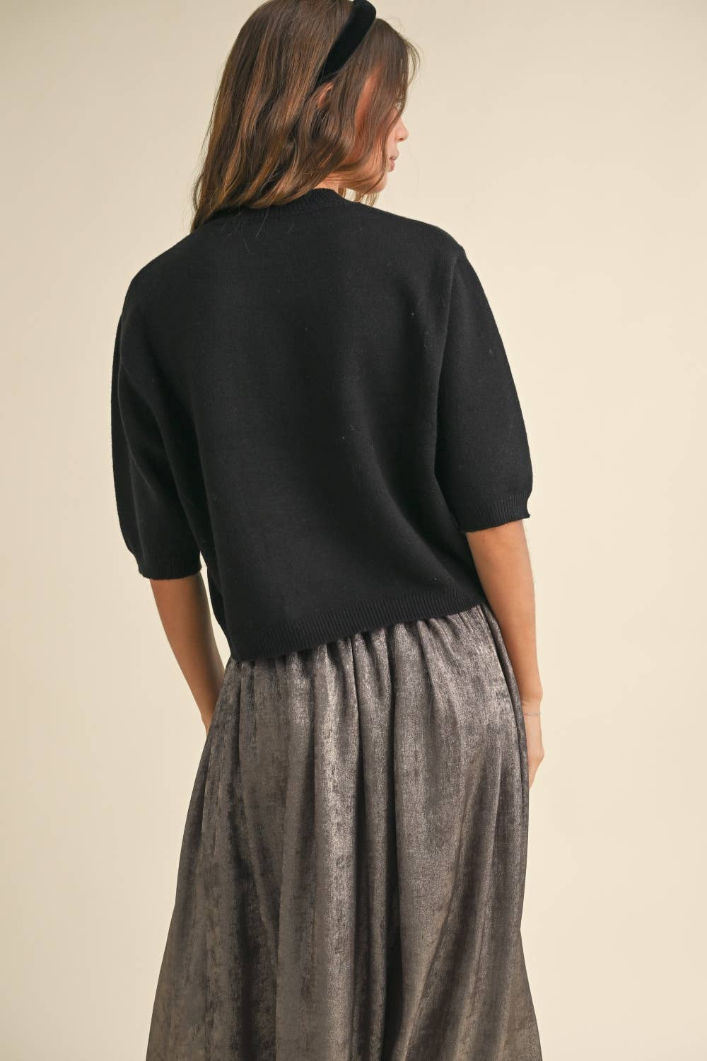 T3675   SHORT SLEEVE SWEATER TOP: CASHMERE BLUE / S