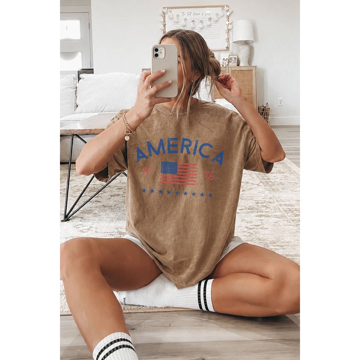AMERICA 1776 OVERSIZED MINERAL GRAPHIC TEE: MINERAL DUSTY BLUE / L