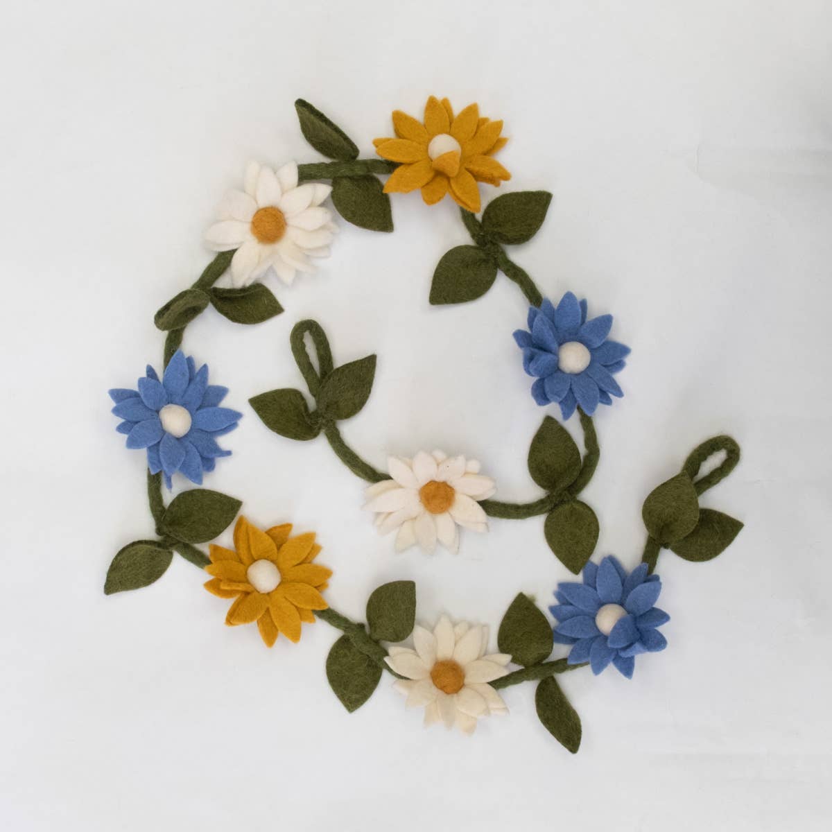 Garland - Felt Flowers - Blue, White and Yellow