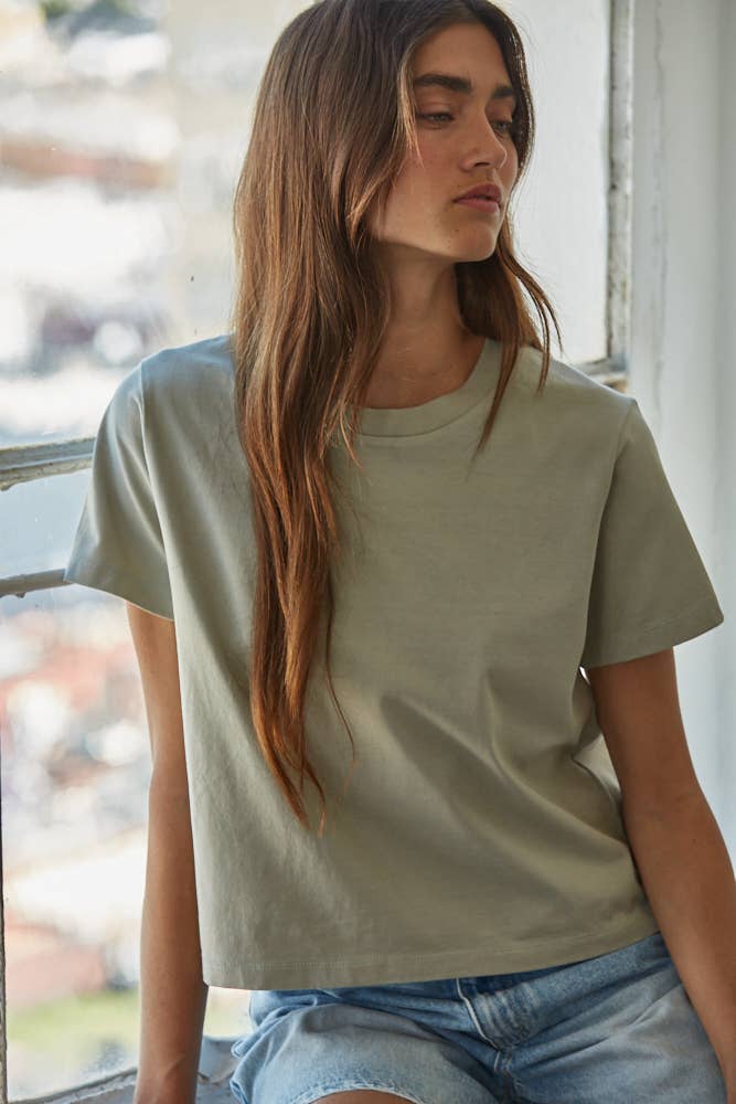 L8788 | Knit Cotton Crew Neck Short Sleeve T-shirt Top: White / S