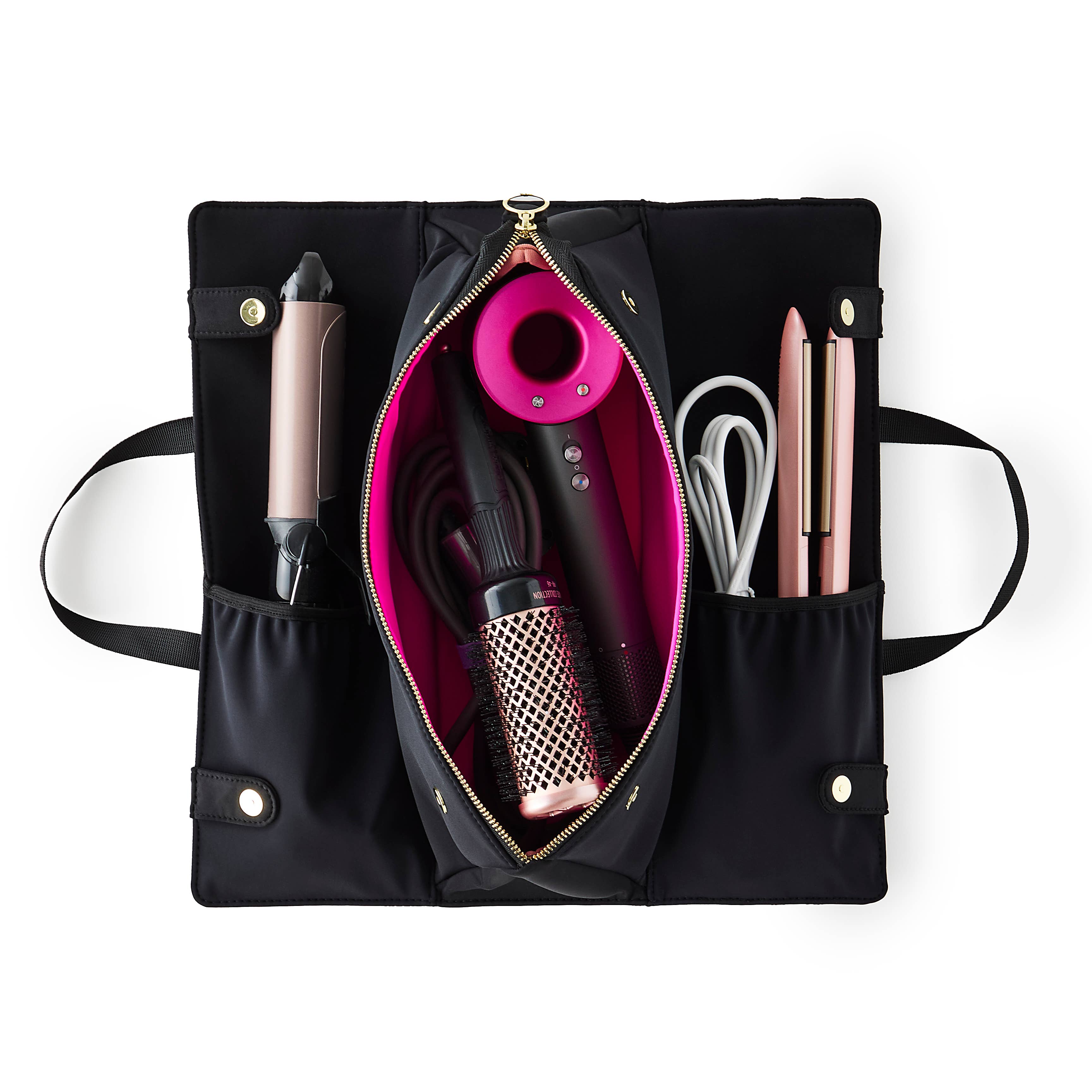Heat-Resistant Machine Washable Hair Tools Bag: Black/Pink