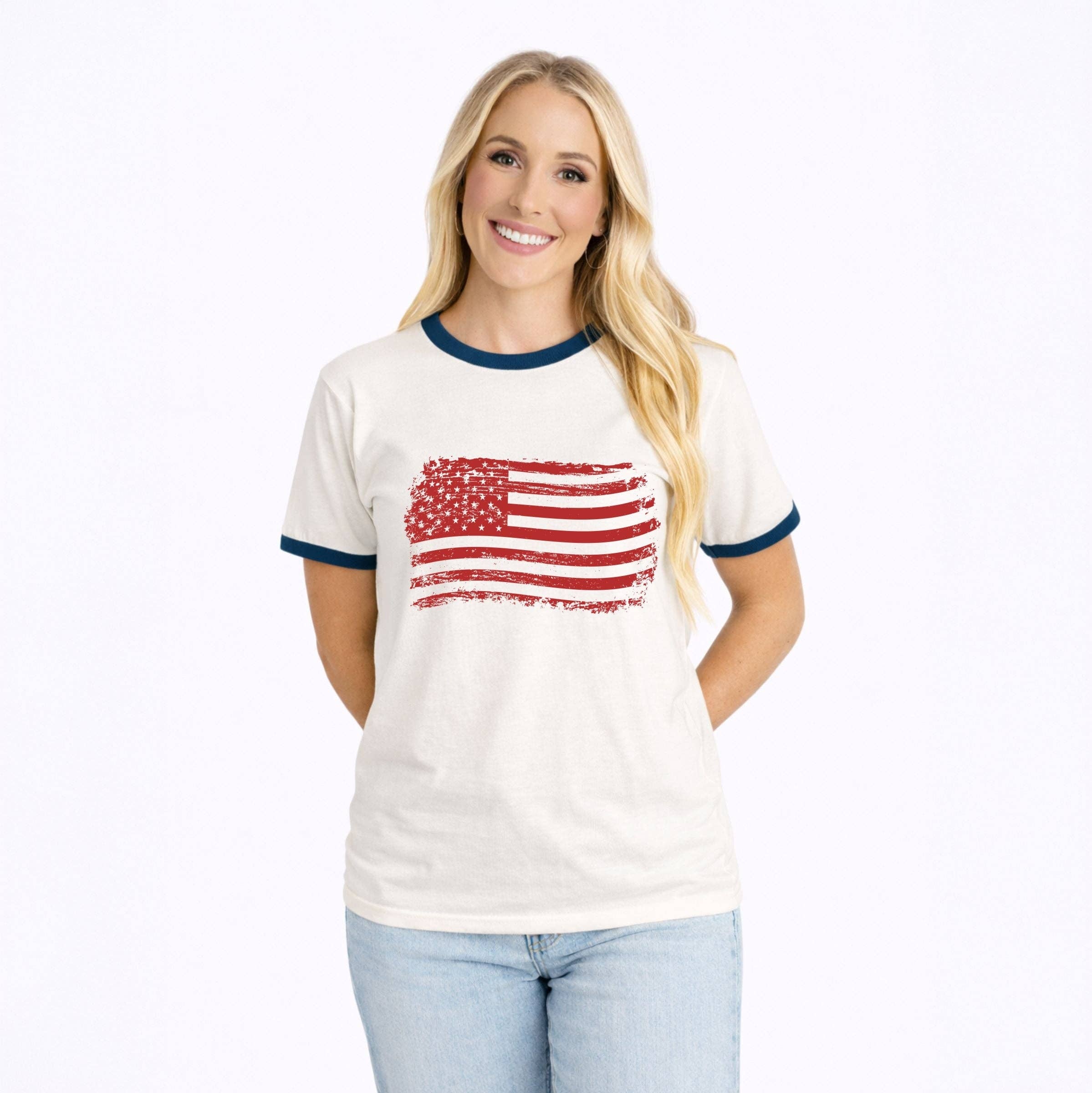 Vintage Navy USA Flag Ringer Tee