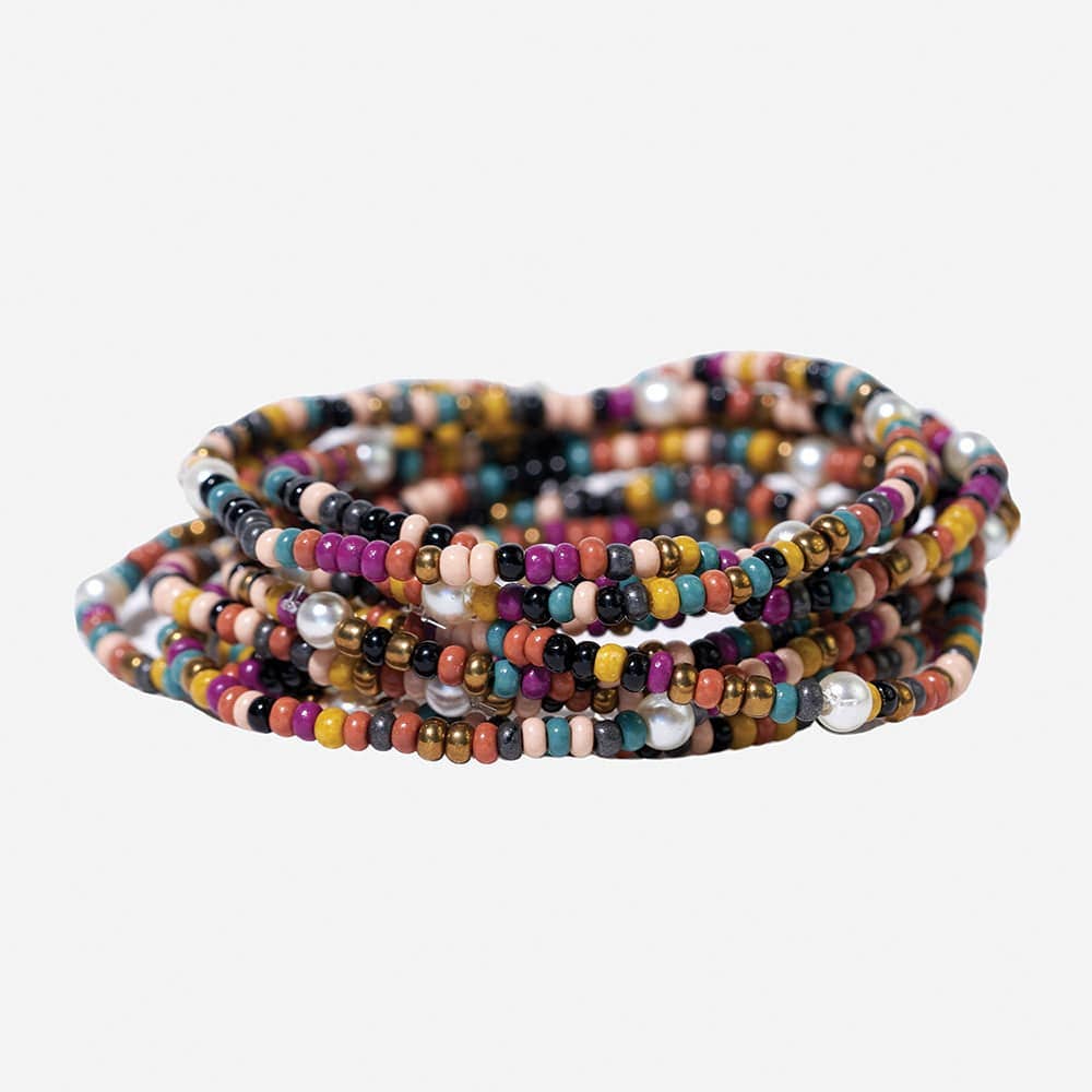 Sage Color Block Beaded 10 Strand Stretch Bracelets Jewel Tone Wholesale