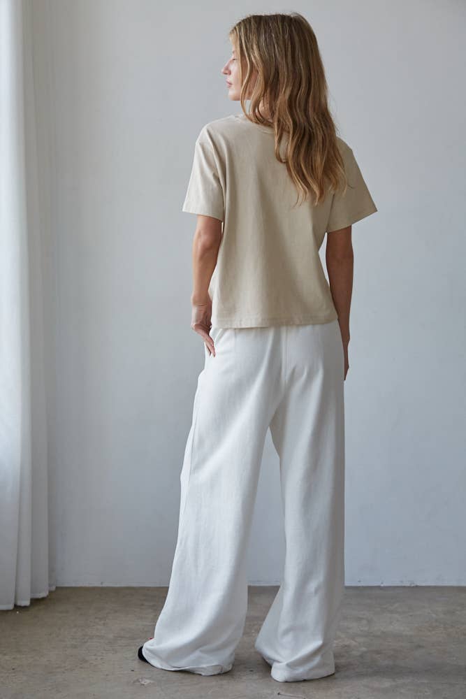 L8788 | Knit Cotton Crew Neck Short Sleeve T-shirt Top: White / L
