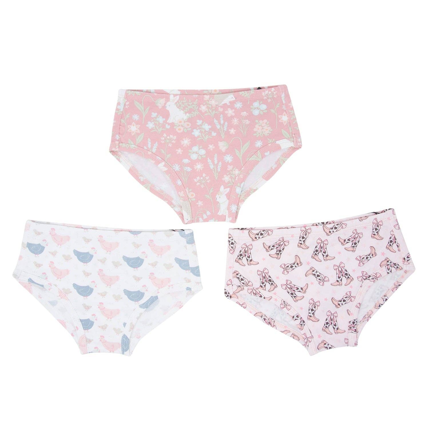 Girl's Underwear 3-Pack - Woodland Bunny/Cowhide Boots/Happy Hens: Woodland Bunny/Cowhide Boots/Happy Hens / Girl / 4 Years