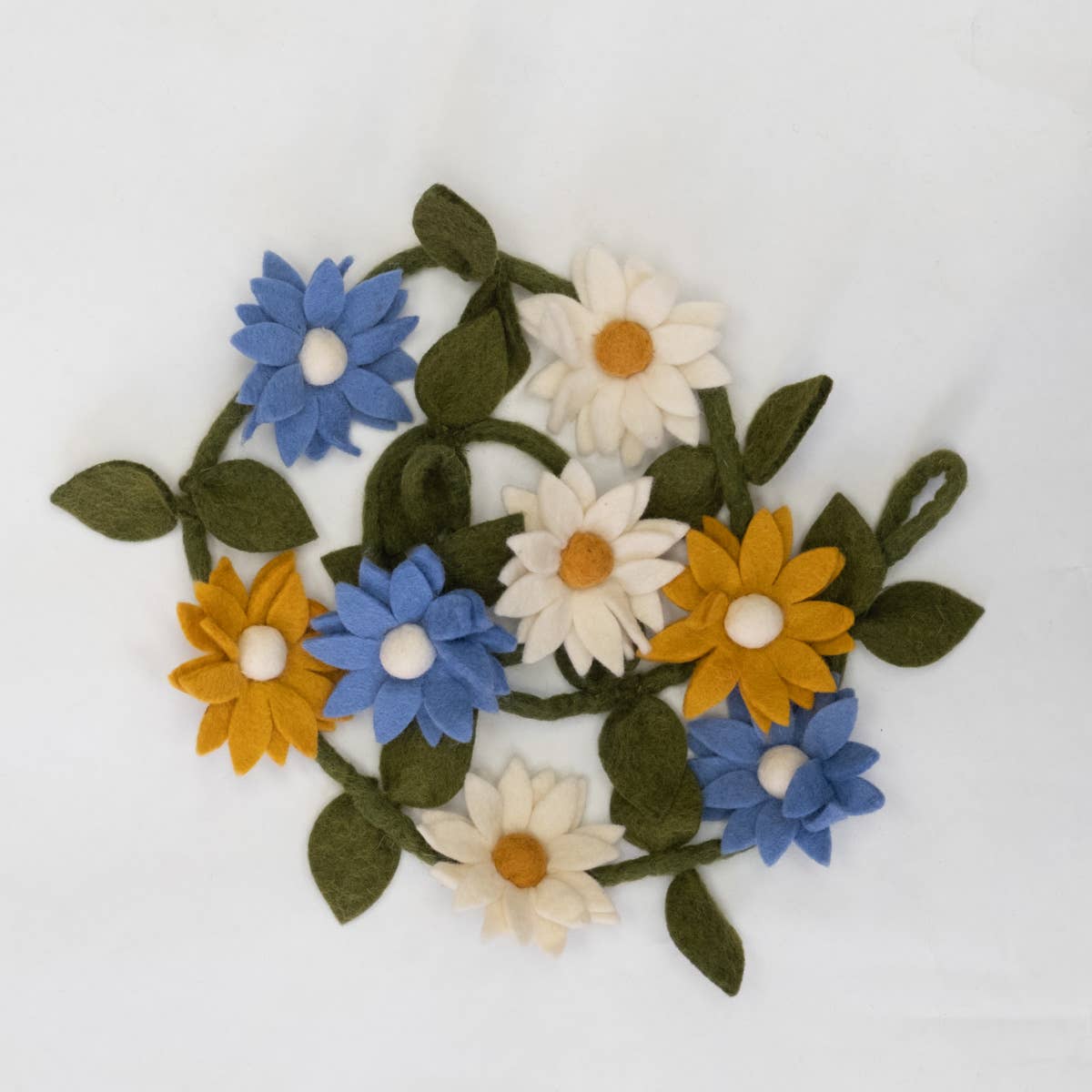 Garland - Felt Flowers - Blue, White and Yellow