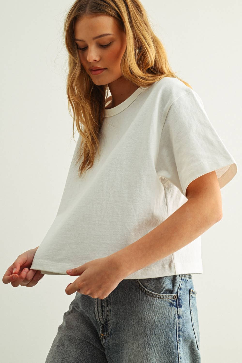 ET6399   SHORT SLEEVE LINEN KNITTED TOP: OATMEAL / L
