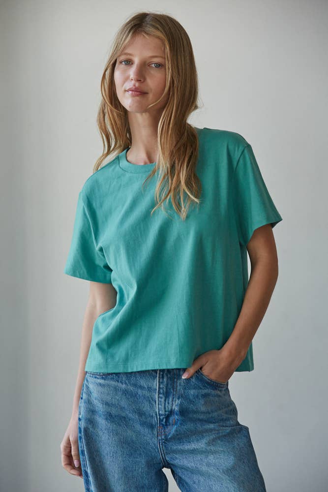 L8788 | Knit Cotton Crew Neck Short Sleeve T-shirt Top: White / S