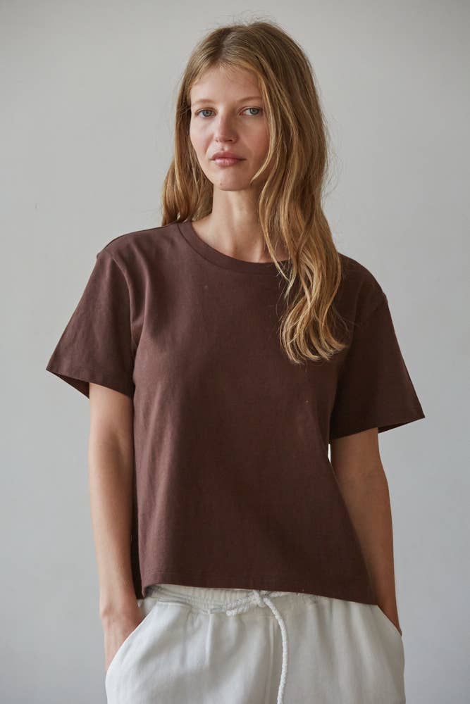 L8788 | Knit Cotton Crew Neck Short Sleeve T-shirt Top: White / S