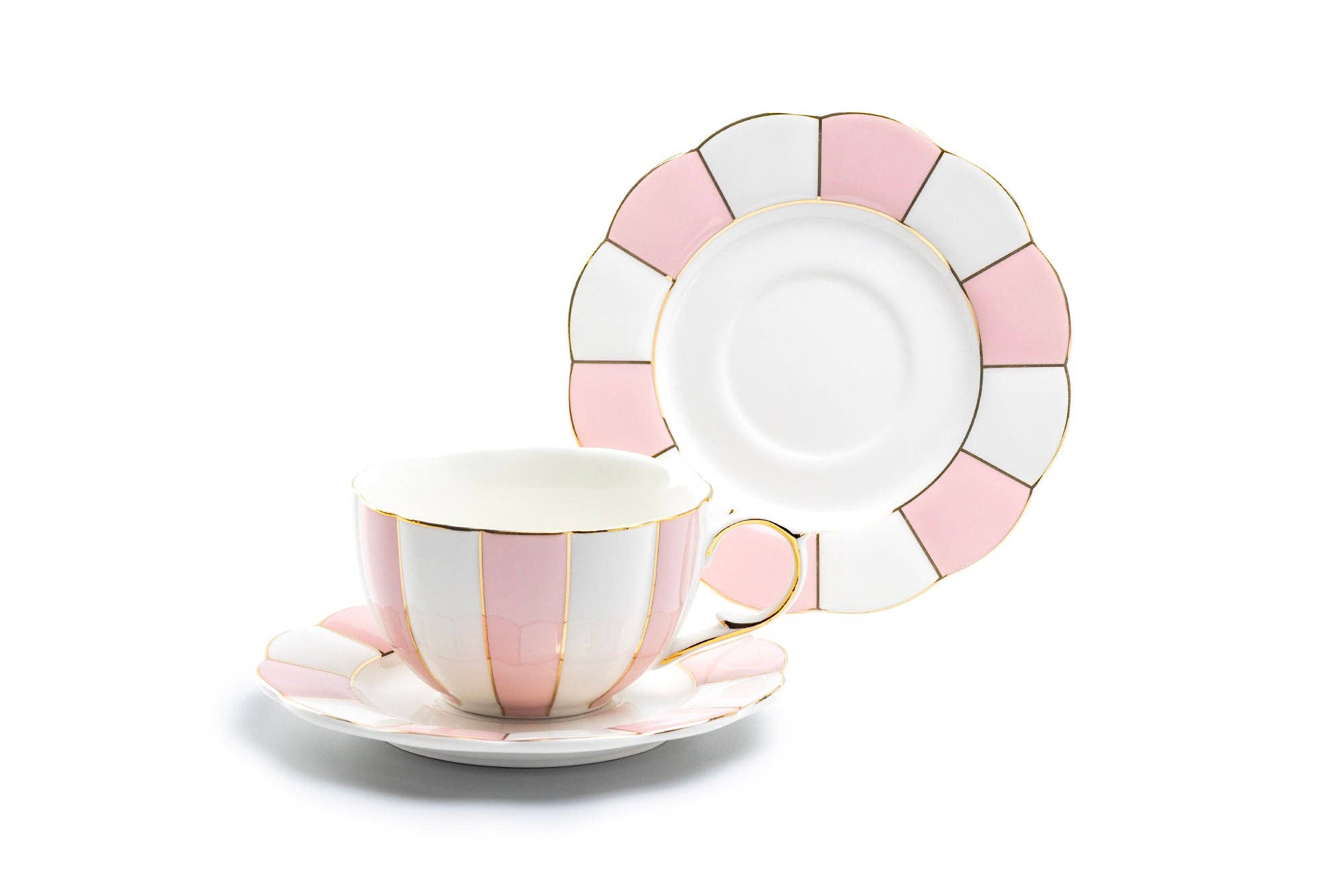 Pink and White Scallop 7oz Fine Porcelain Tea Cup and Saucer
