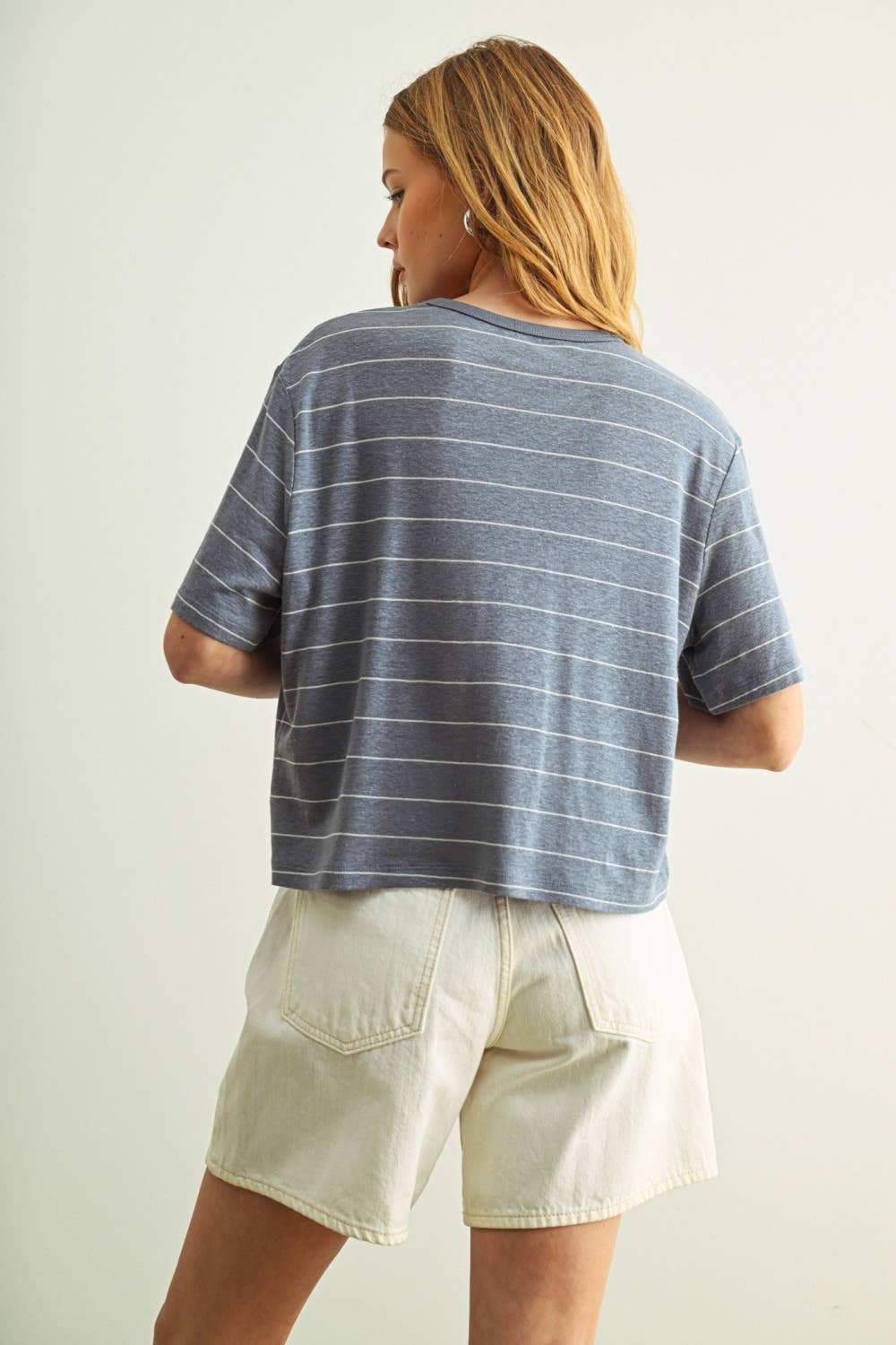 ET6395   STRIPE COTTON LINEN TOP: BEIGE/BLACK / L