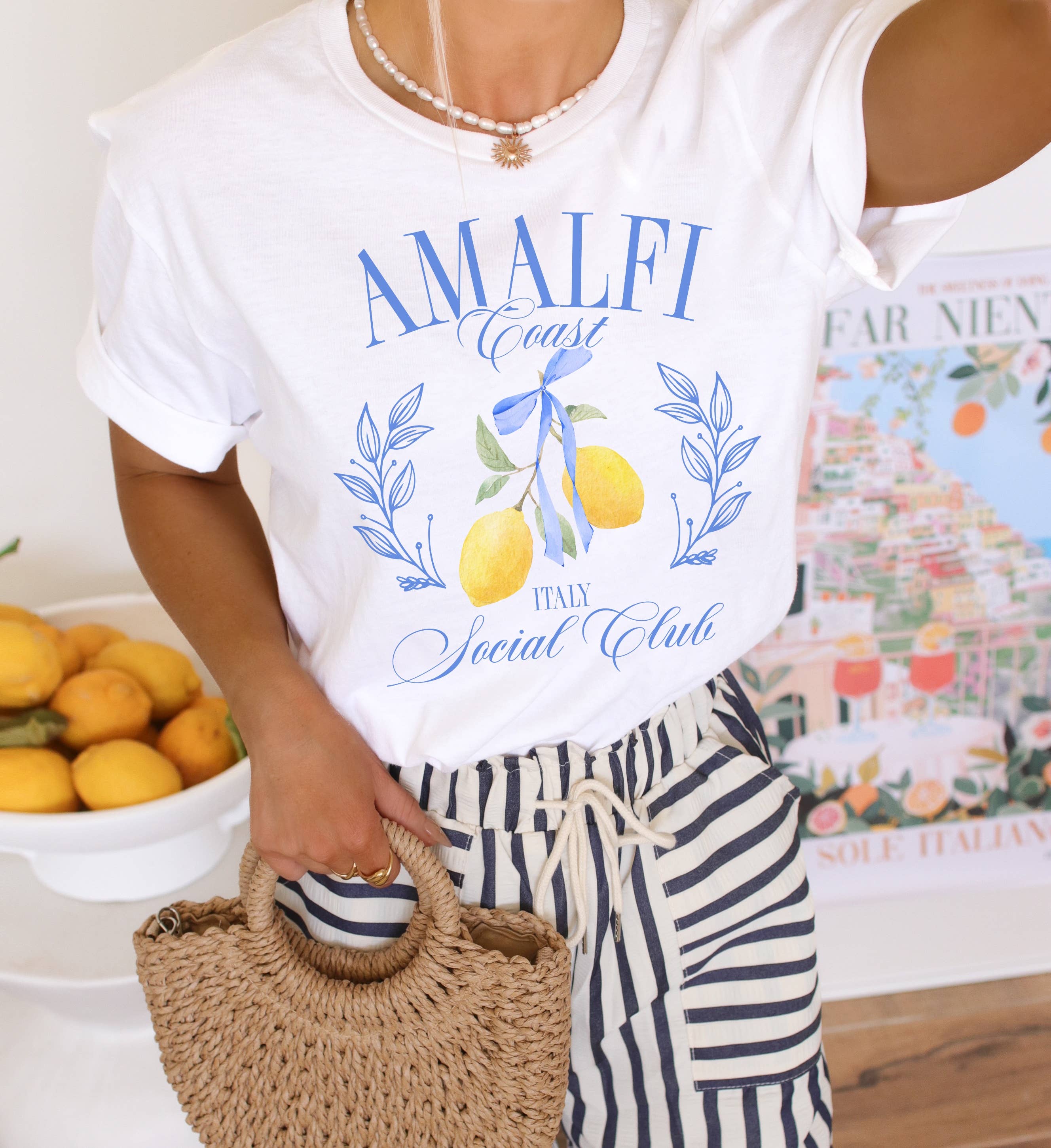Amalfi Social Club Graphic Tee | Summer Tee  : White / Unisex-Small