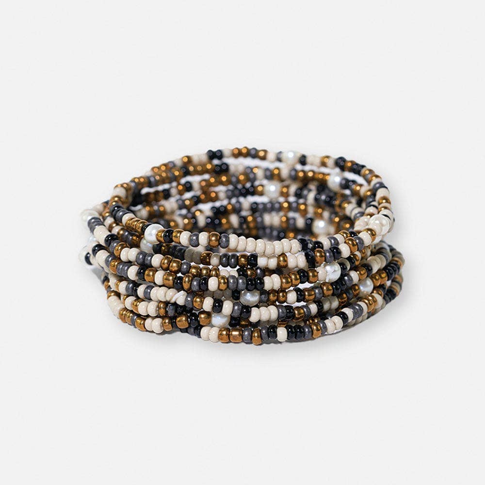 Sage Confetti Beaded 10 Strand Stretch Bracelets Black Wholesale