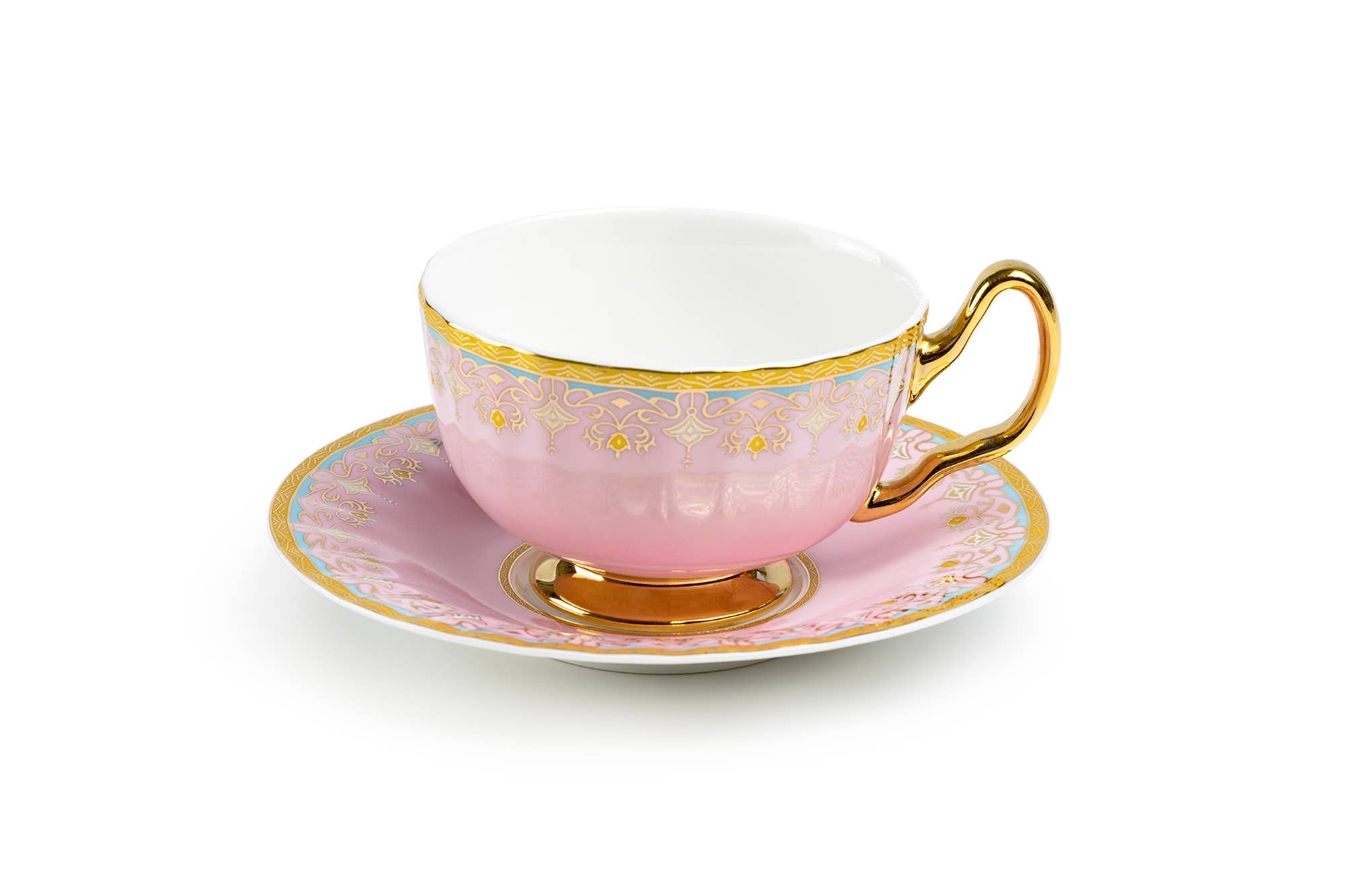 Pink Floral Toile 6oz Fine Porcelain Tea Cup and Saucer