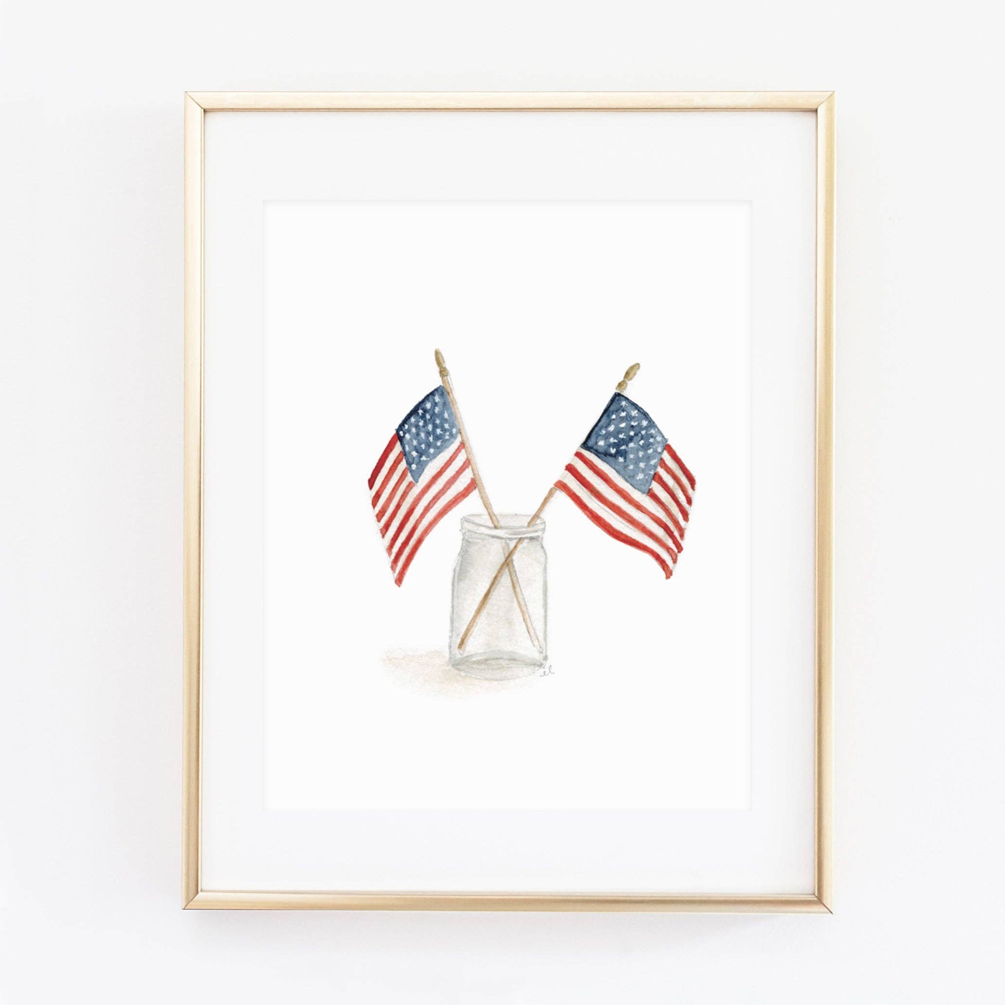 Flags in mason jar watercolor wall art print