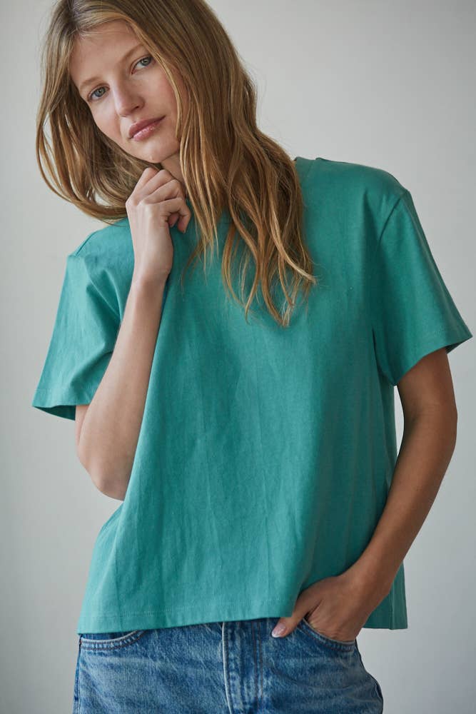 L8788 | Knit Cotton Crew Neck Short Sleeve T-shirt Top: White / S