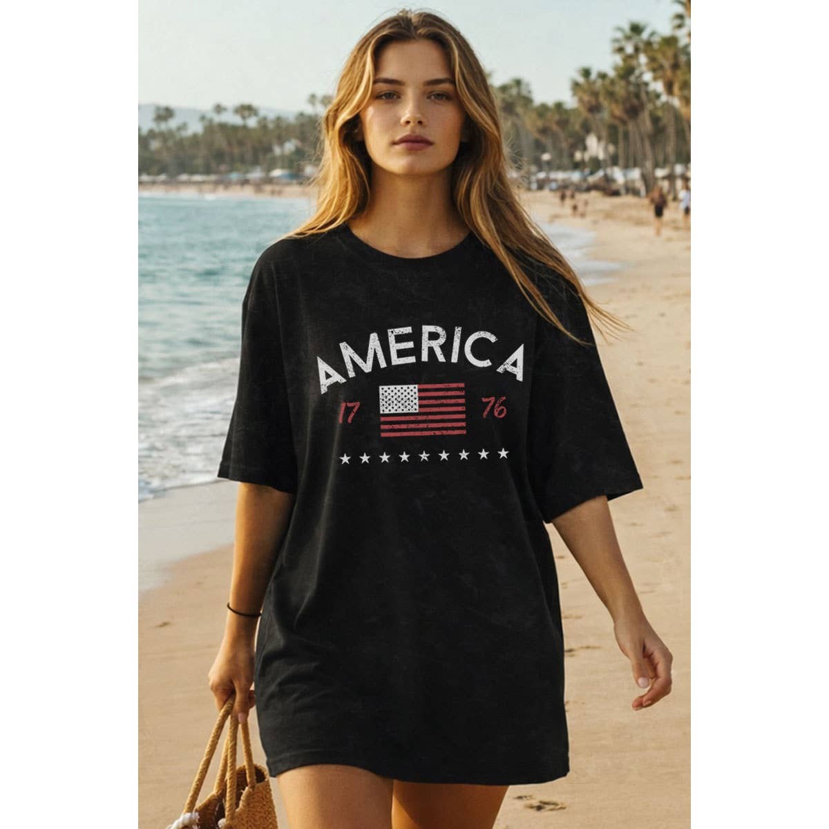 AMERICA 1776 OVERSIZED MINERAL GRAPHIC TEE: MINERAL DUSTY BLUE / XL