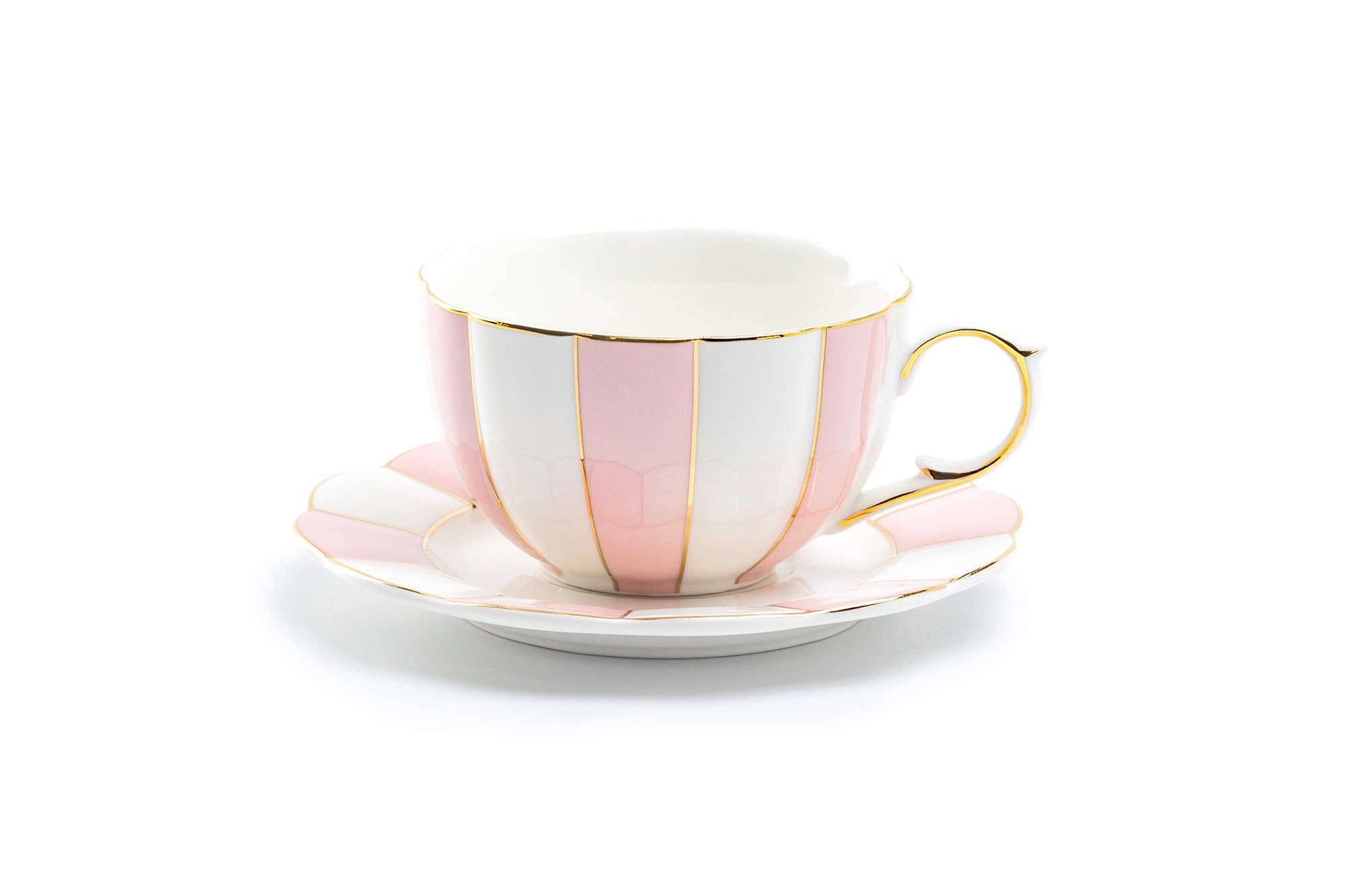 Pink and White Scallop 7oz Fine Porcelain Tea Cup and Saucer