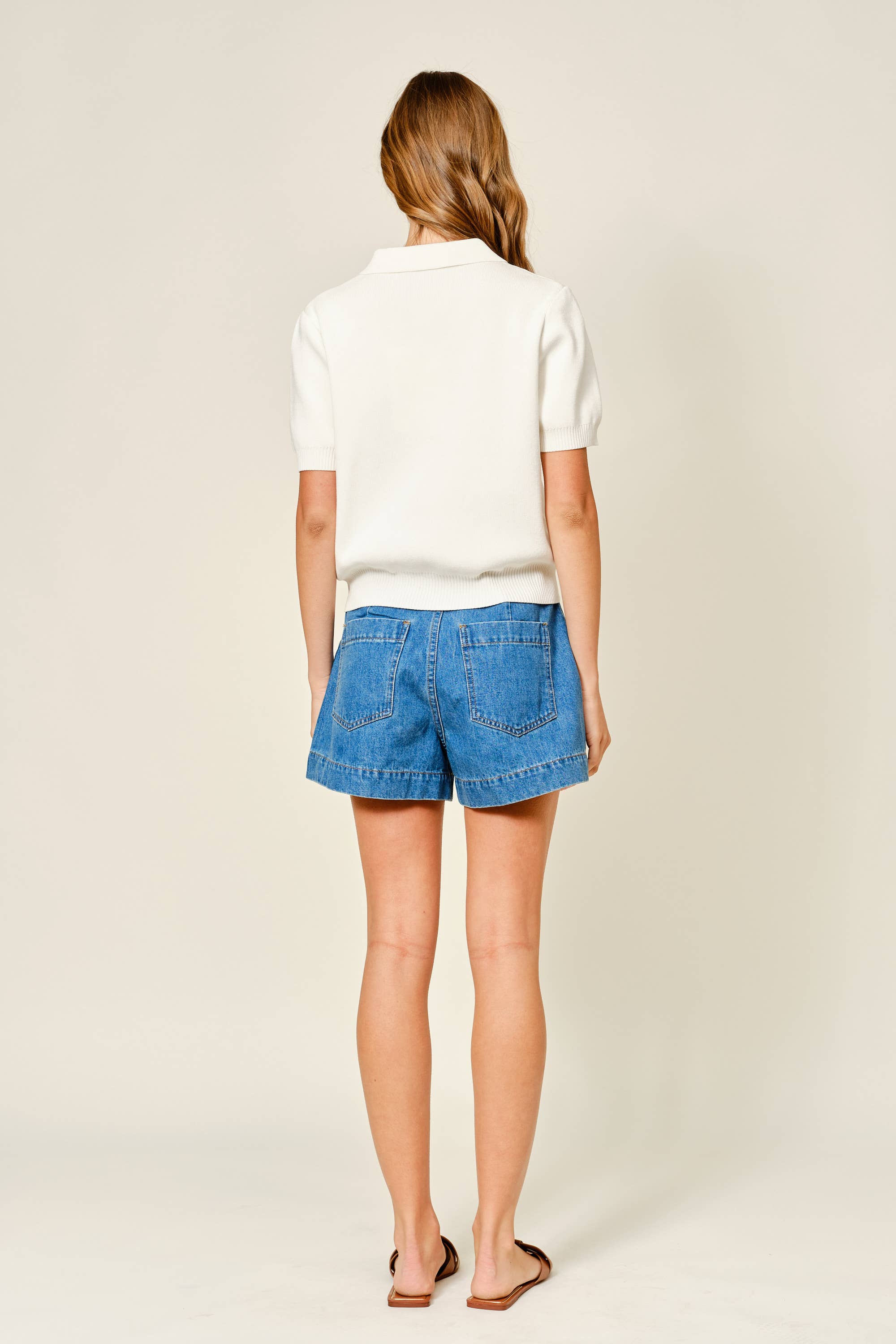 AJT5687 POLO LACE DETAIL SWEATER TOP: OFF WHITE / S