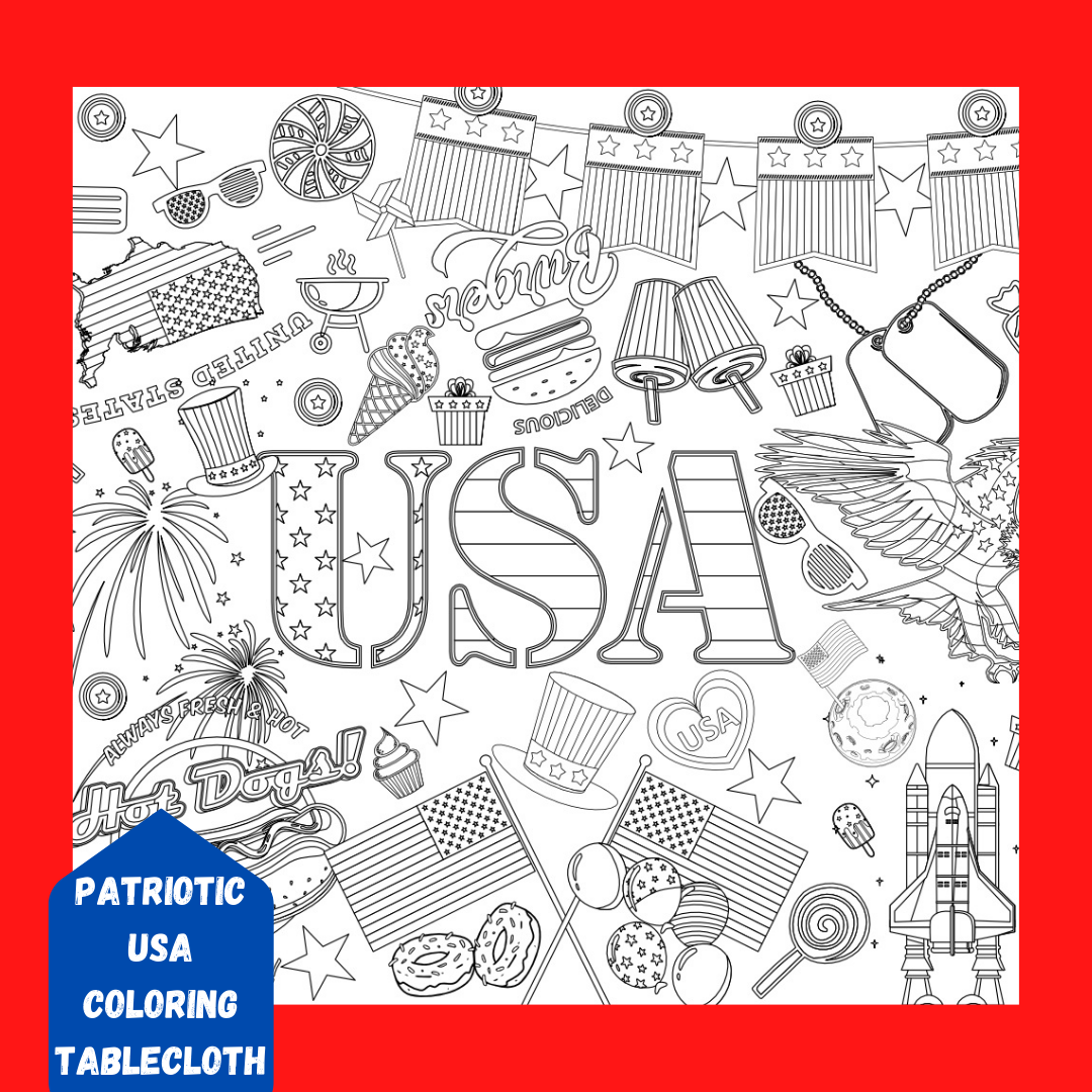 USA Patriotic Coloring Tablecloth 72x36