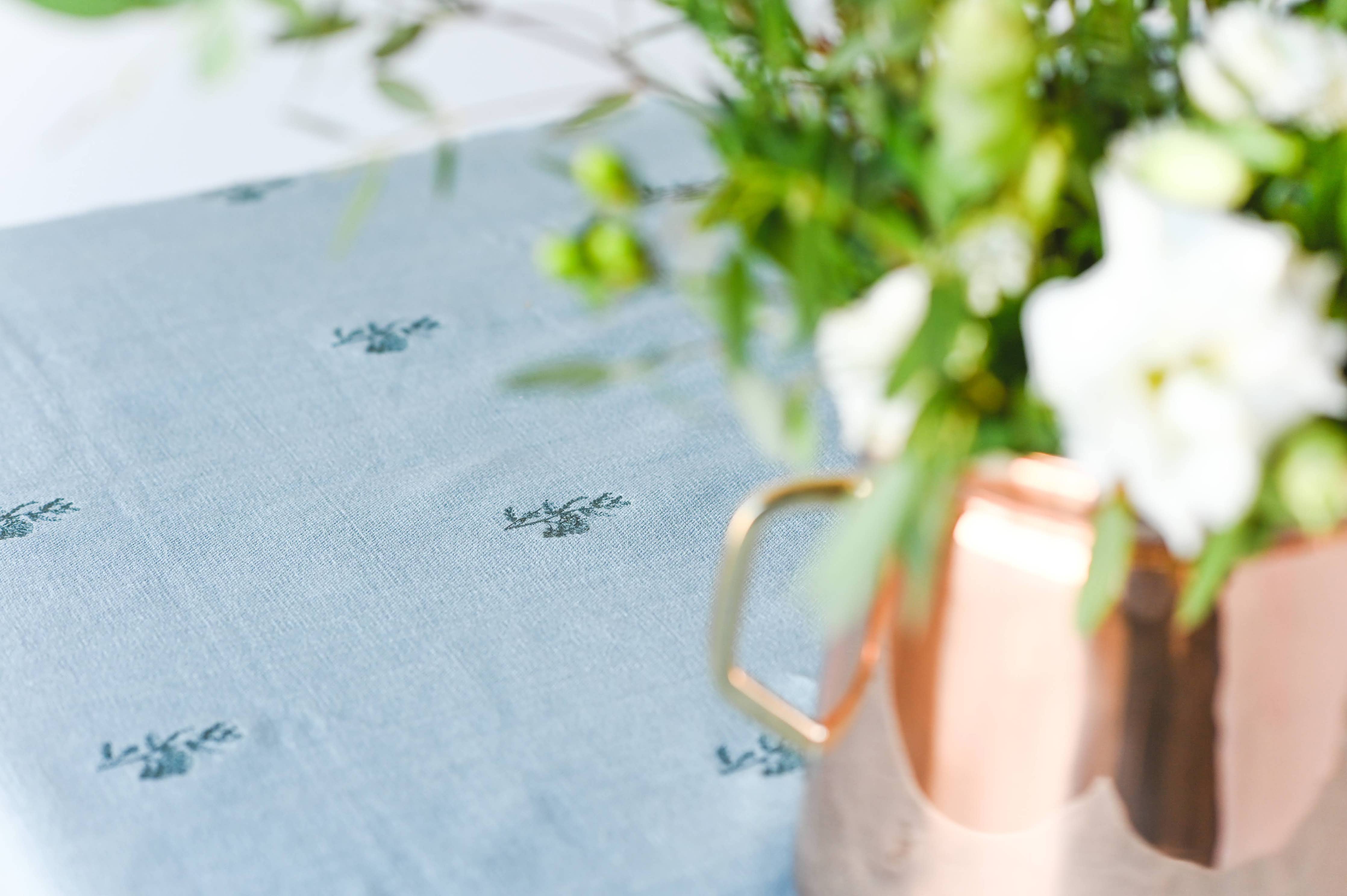 Blue Fleur Embroidered Tablecloth by Galley and Fen: 60" x 90"