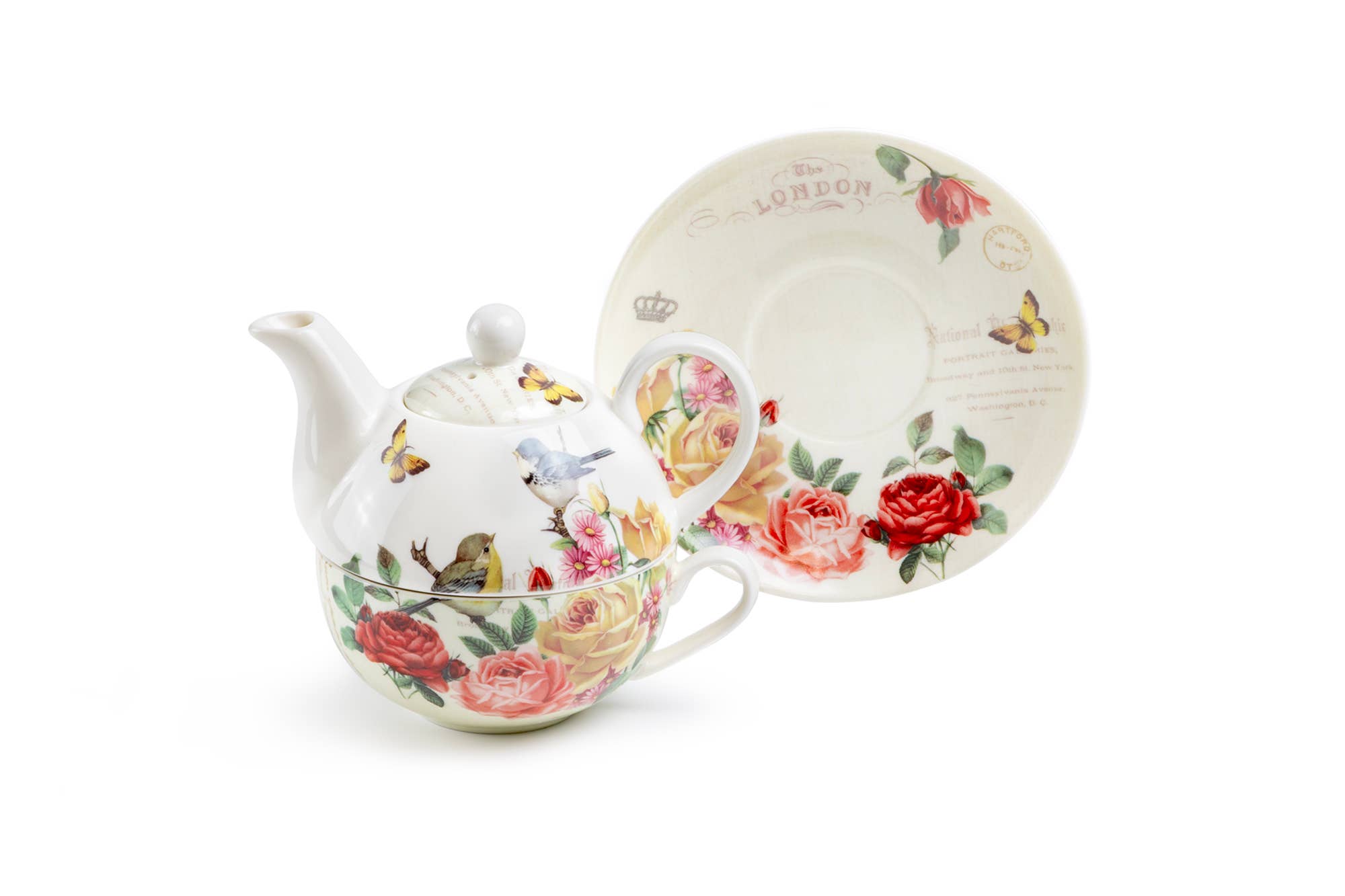 Yellow Rose Garden Fine Porcelain Tea For One Set